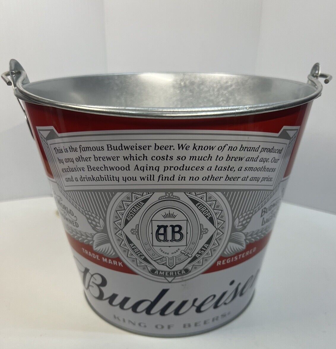 Budweiser Metal Beer Ice Bucket Pail Double-Sided