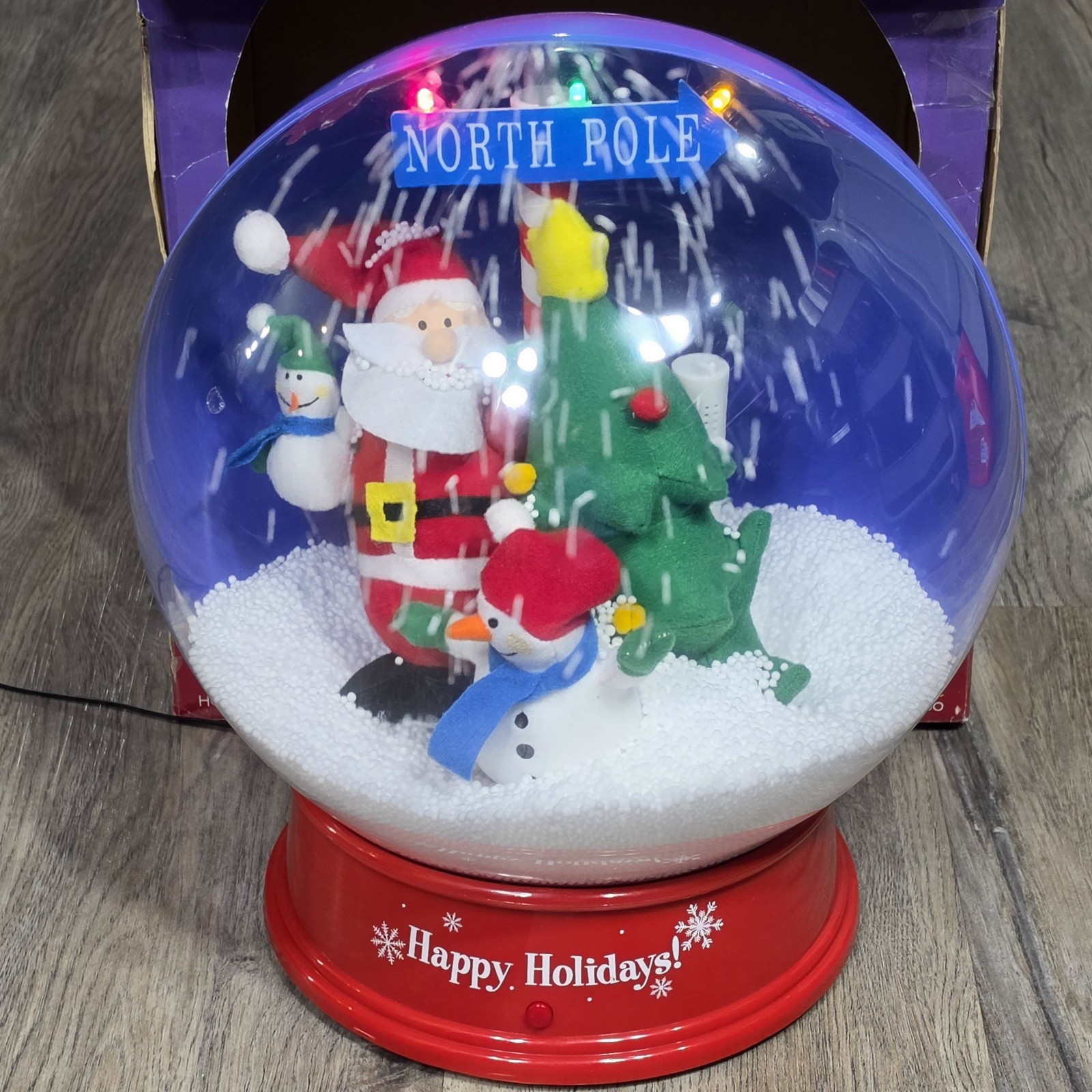 GEMMY Tabletop Christmas Snow Globe Music Lights Blowing Animated Santa Vtg