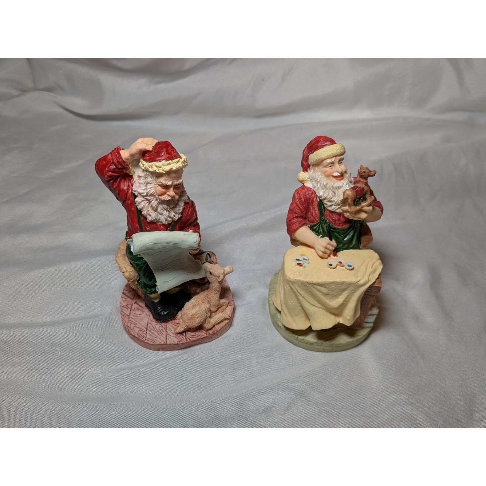 2 Vintage Brinn\'s 1992 Santa Figurines - Santa\'s Wish List And Jolly Toymaker