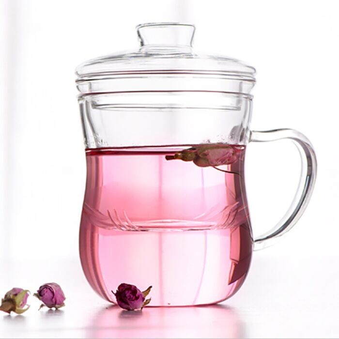 Clear Glass Tea Mug Cup Glass Tea Infuser Glass Lid 12 oz Teacup with Lid