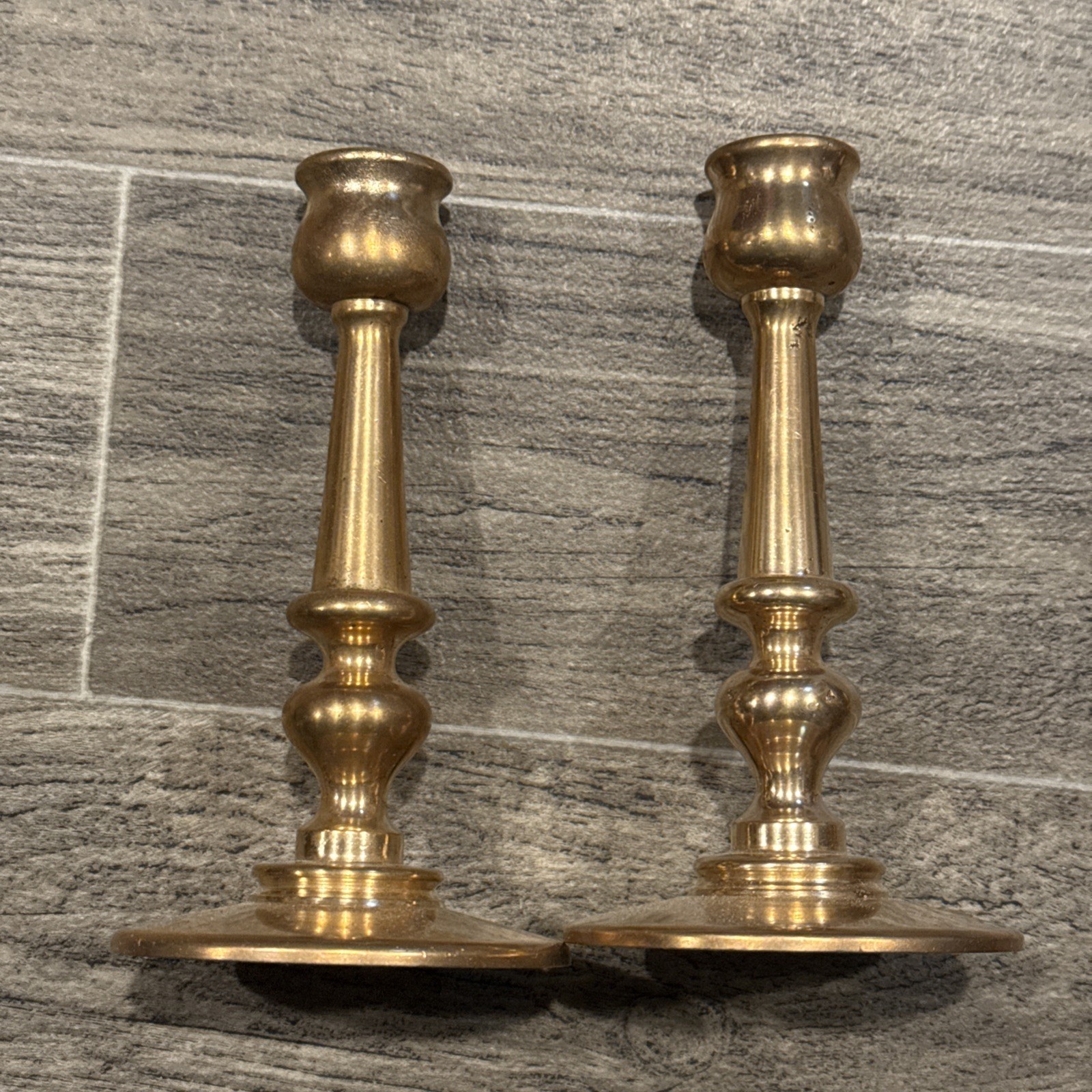 Vintage Pair of Heavy Solid Brass Candlesticks Candle Holders Traditional Set Vintage Pair of Heavy Solid Brass Candlesticks Candle Holders Traditional Set