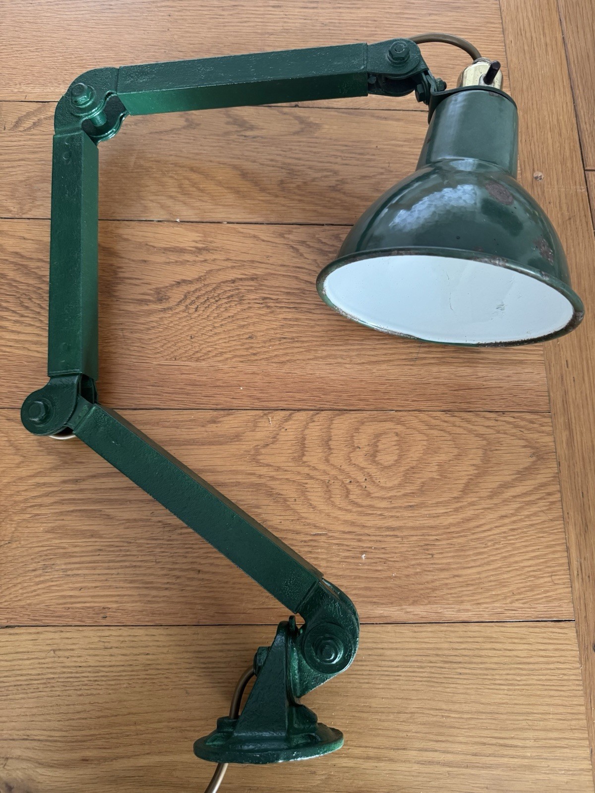 Rare Vintage 1940s EDL Industrial Machinist Lamp Enamel Shade GEC Brass Fittings