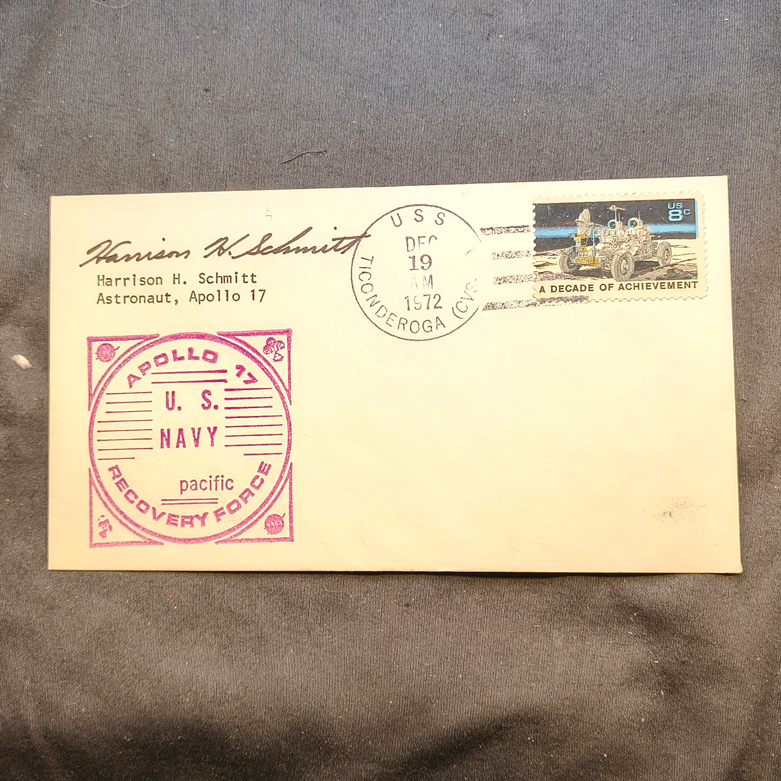 Apollo 17 Recovery Cover USS Ticonderoga DEC 19 1972 Facsimile Harrison Schmitt Apollo 17 Recovery Cover USS Ticonderoga DEC 19 1972 Facsimile Harrison Schmitt