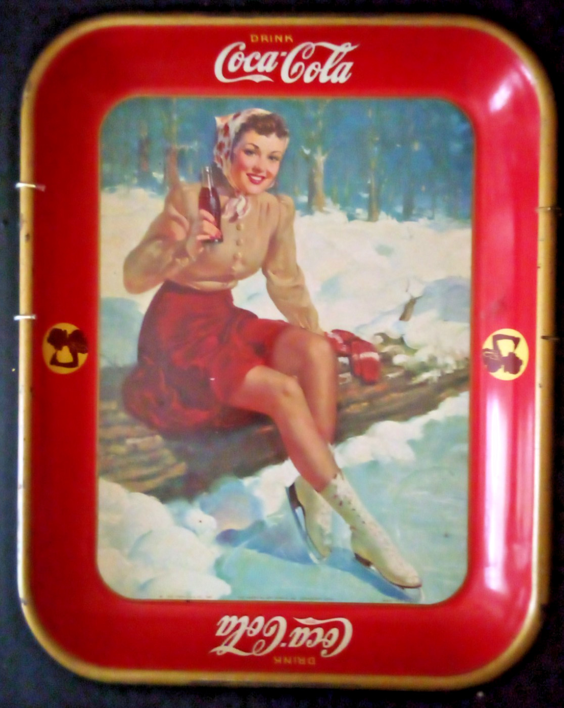 VTG 1941 COCA COLA METAL TRAY WOMAN ICE SKATING ADVERTISING VTG 1941 COCA COLA METAL TRAY WOMAN ICE SKATING ADVERTISING