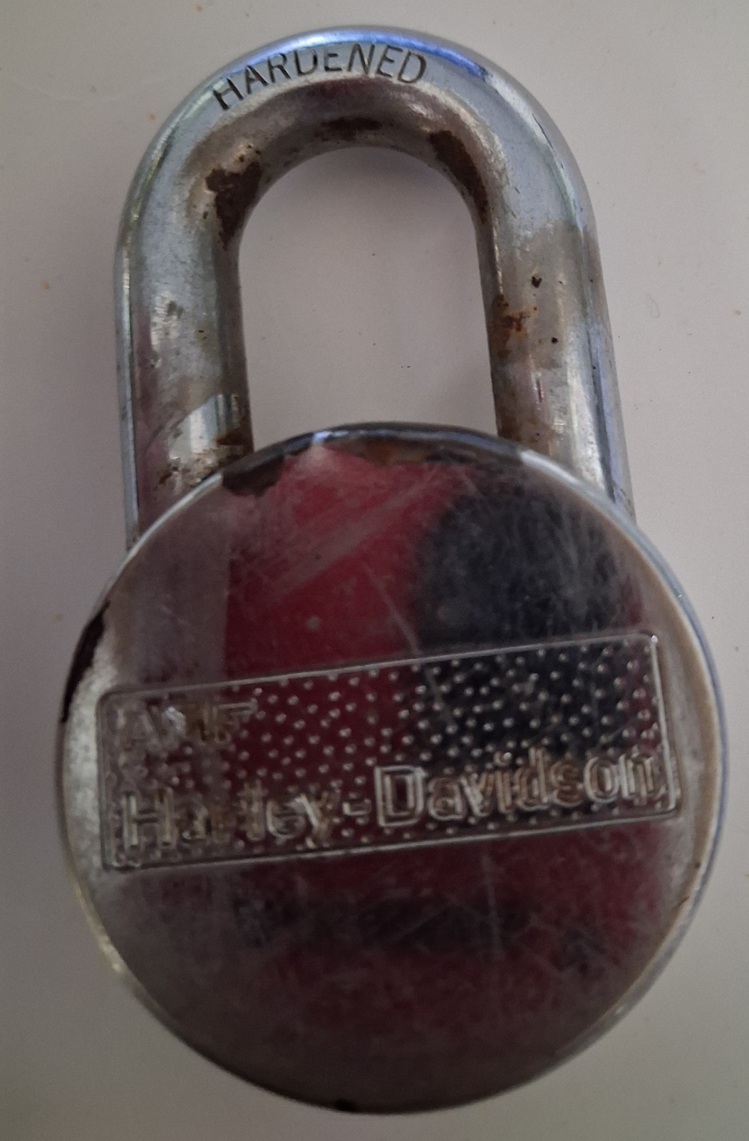 Vintage 1972 AMF Harley Davidson Padlock Round Chrome Motorcycle Lock NO KEY
