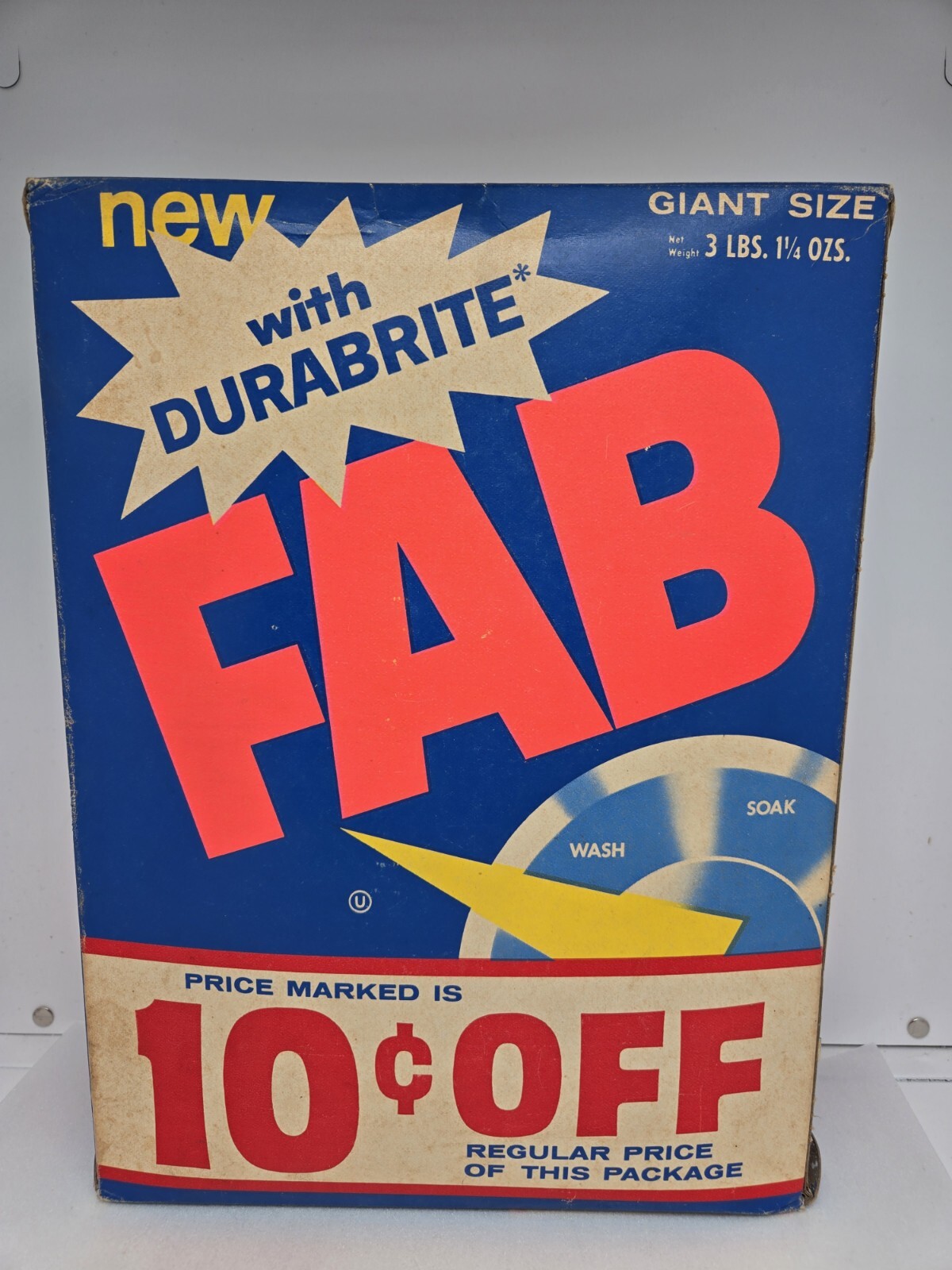 VINTAGE Fab Laundry Detergent w/Durabrite 3Lb 1.25oz Unopened Box 10¢ Off 1960's VINTAGE Fab Laundry Detergent w/Durabrite 3Lb 1.25oz Unopened Box 10¢ Off 1960's