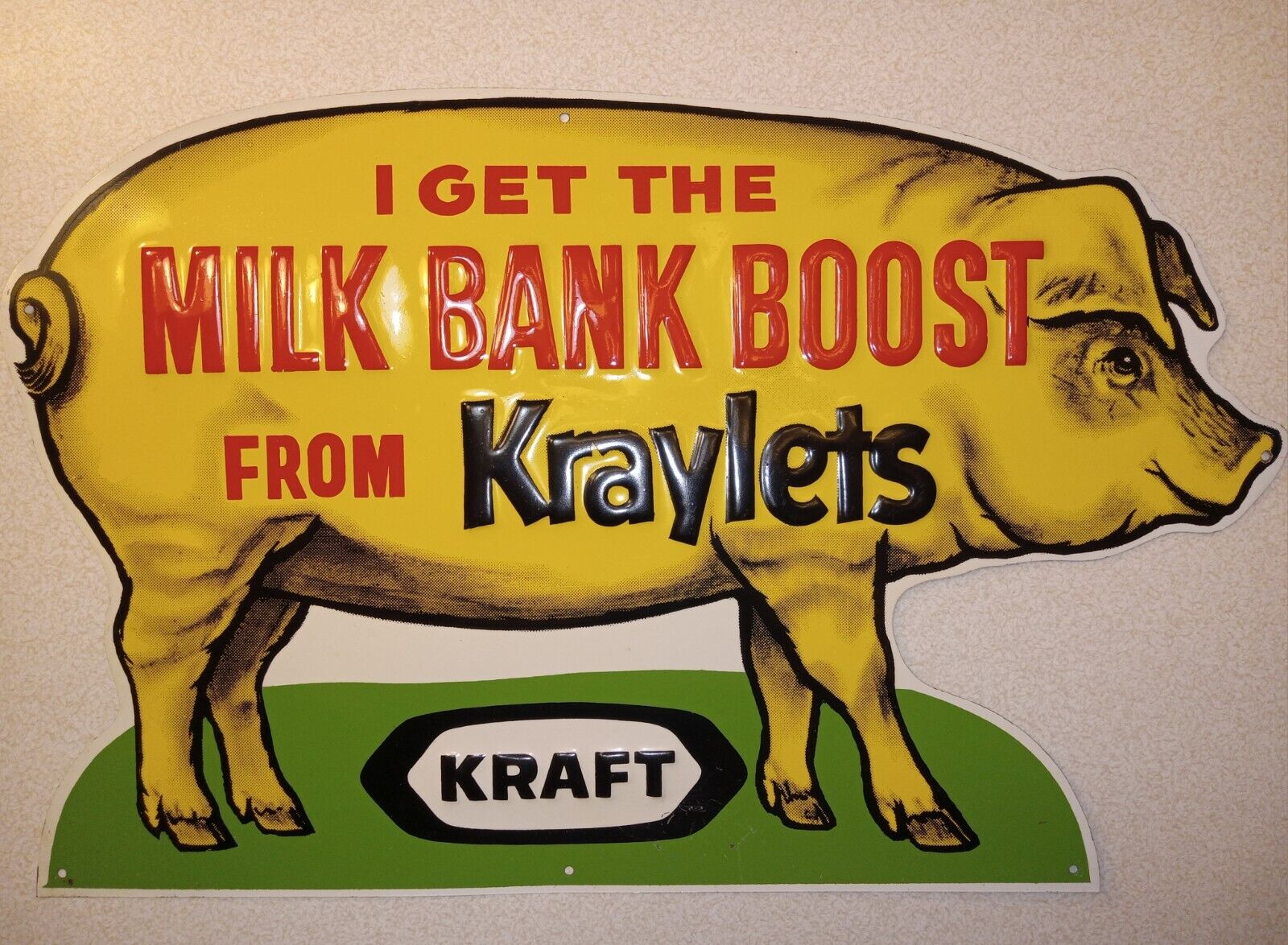 KRAFT KRAYLET  Vintage Pig Feed Sign.  BRIGHT 🌞 Colors  DISPLAYED INSIDE