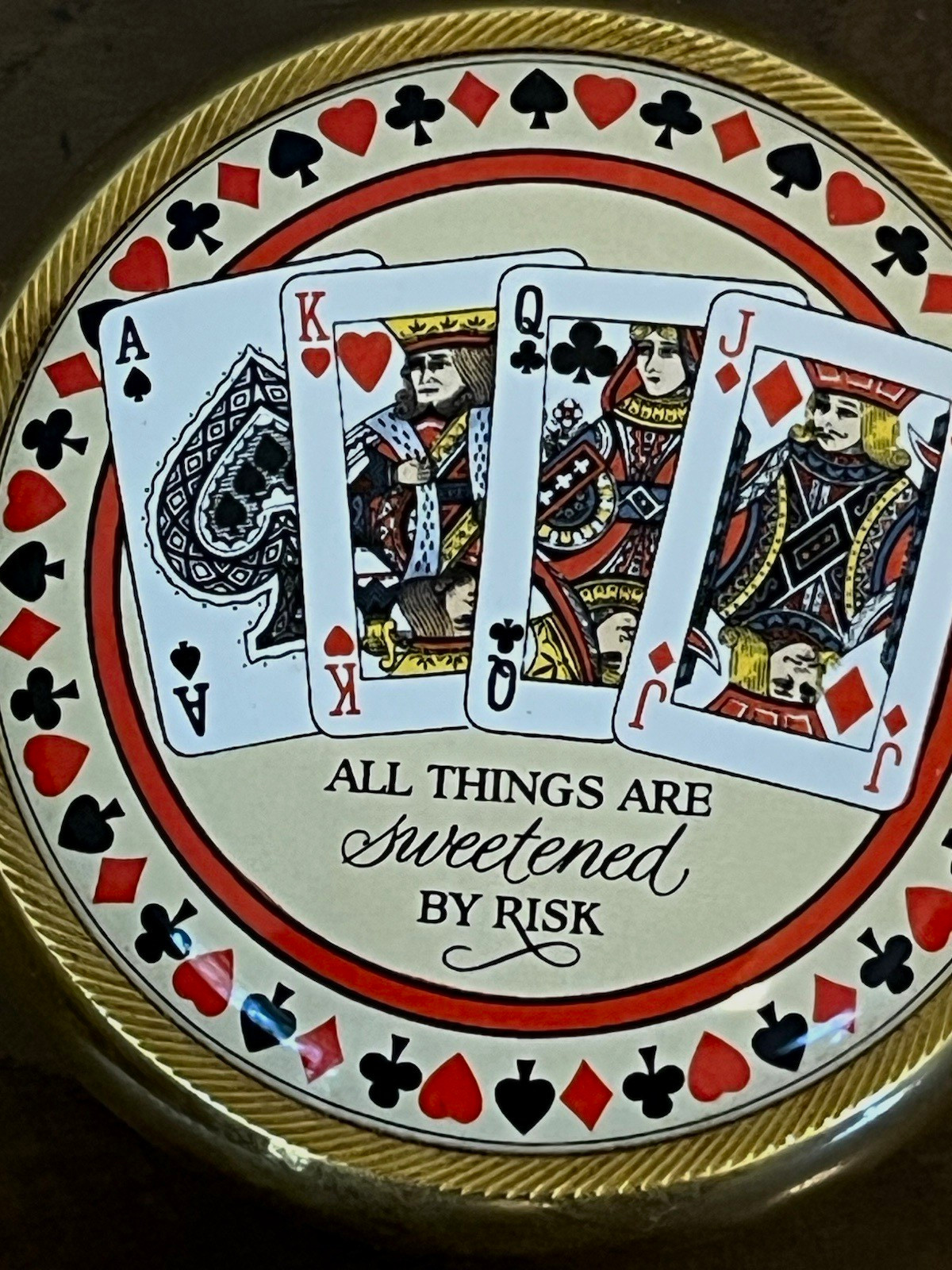 Halcyon Days Enamel Paperweight Playing Cards Pattern Brass