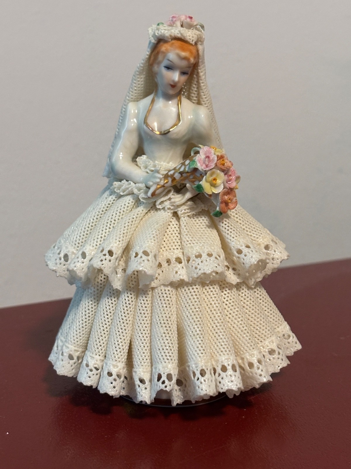 irish dresden porcelain lace figurine “the bride” woman in bridal gown