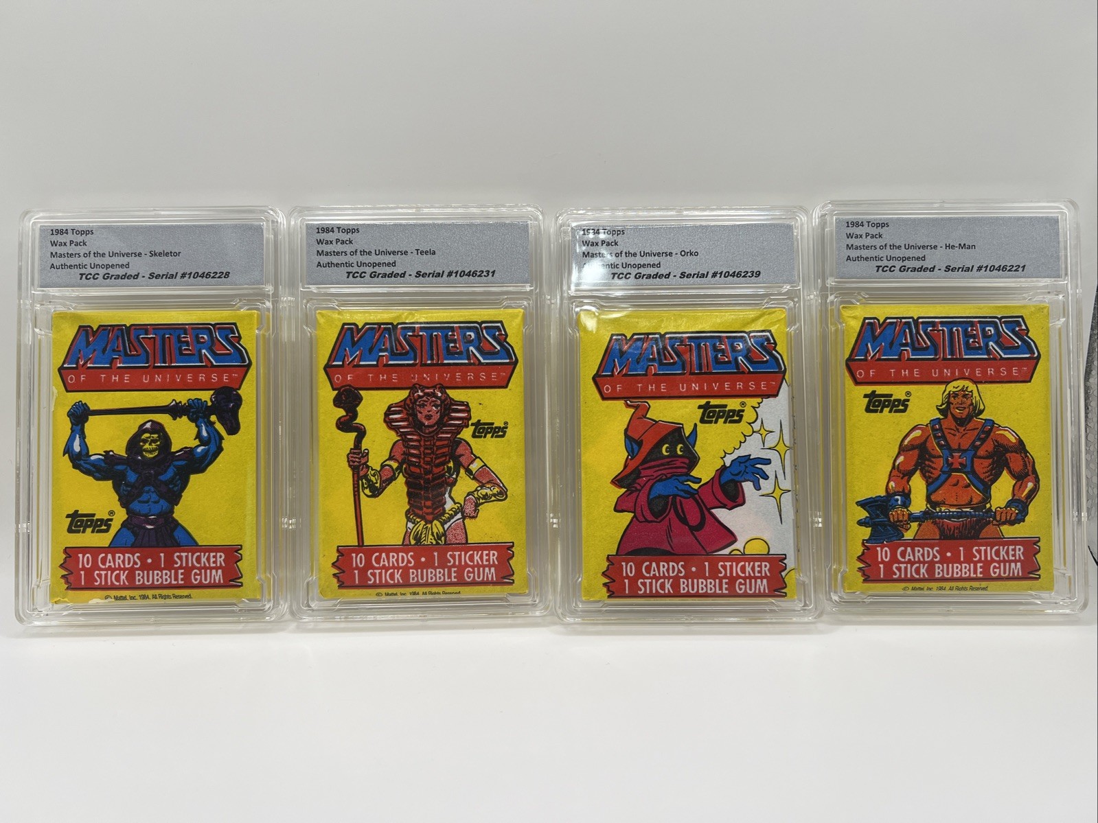 1984 Topps Masters Of The Universe Set of 4 Wax Packs Unopened Encapsulated