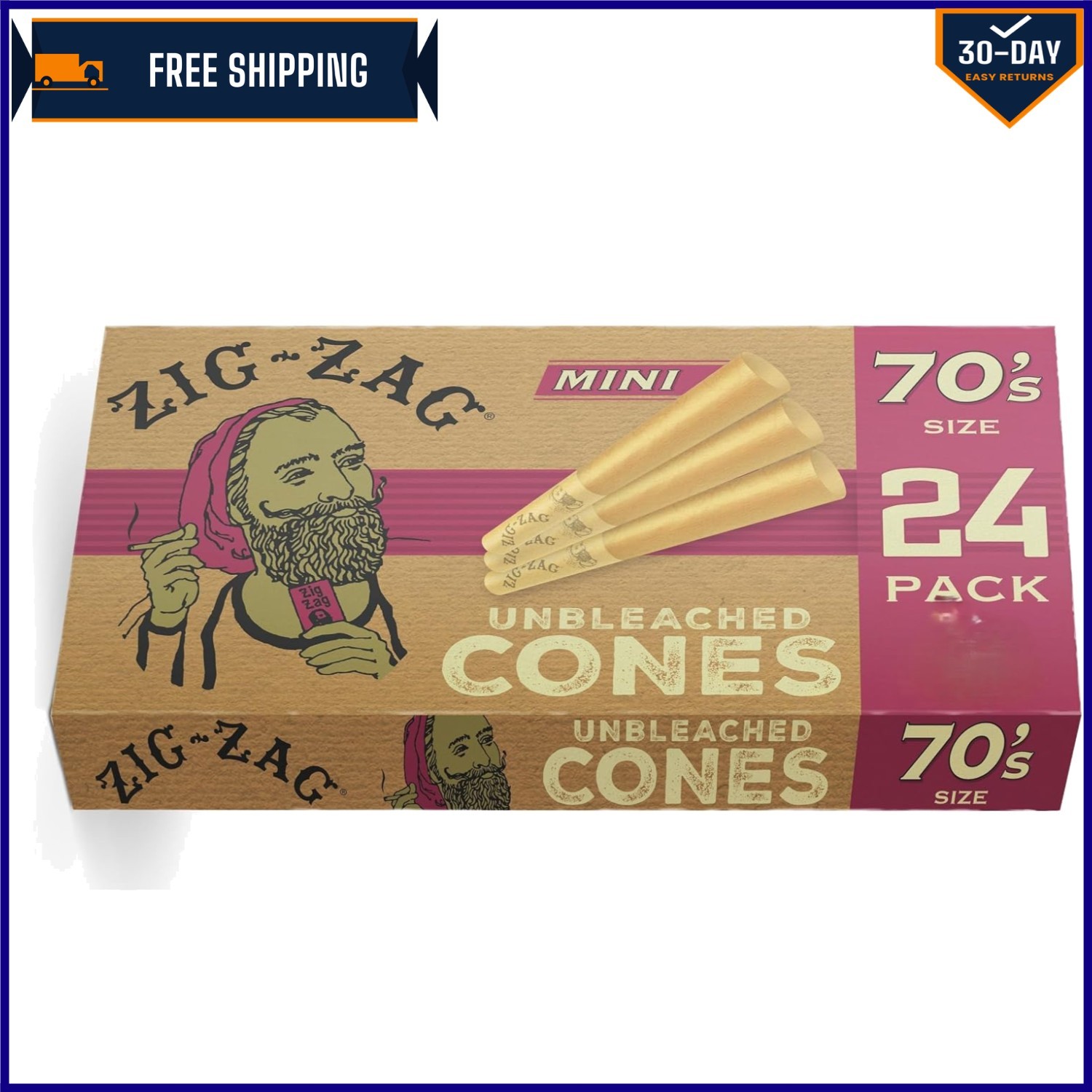 Zig Zag 70mm Unbleached Mini Pre Rolled Cones - 288 Cones for Convenient Smoking
