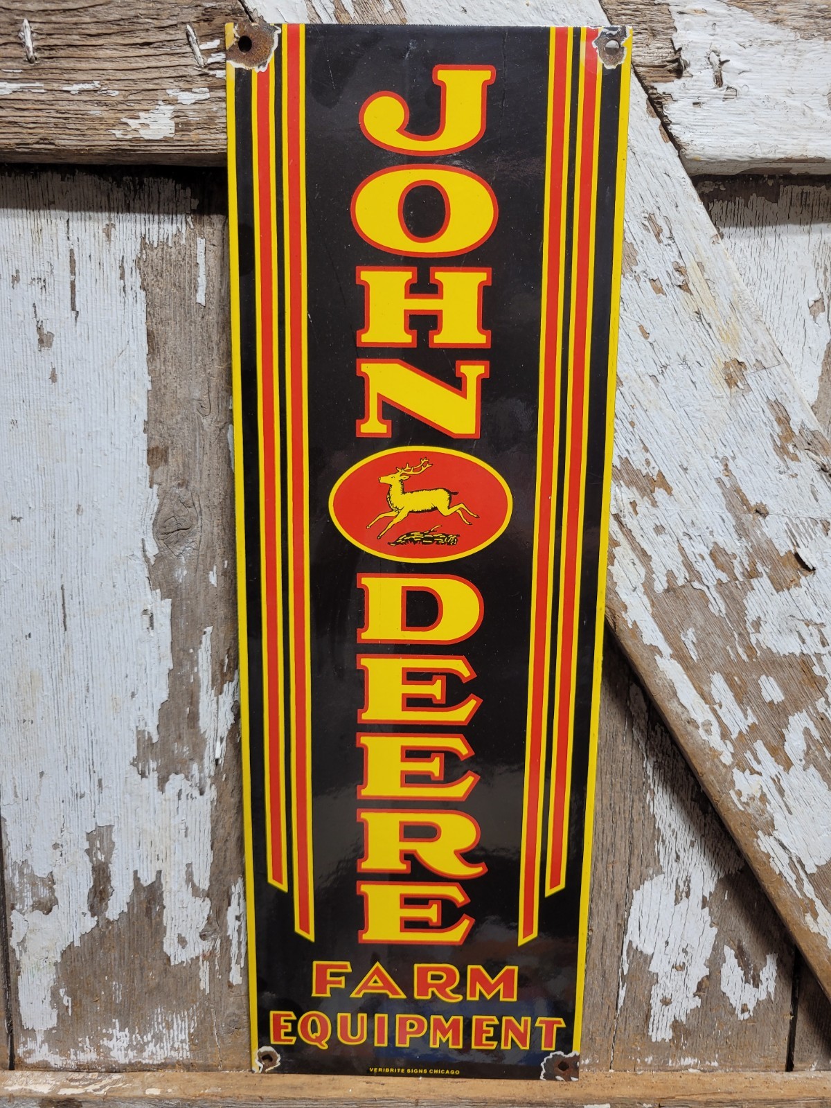 VINTAGE JOHN DEERE PORCELAIN SIGN OLD FARM TRACTOR EQUIPMENT DEALER ADVERTISING