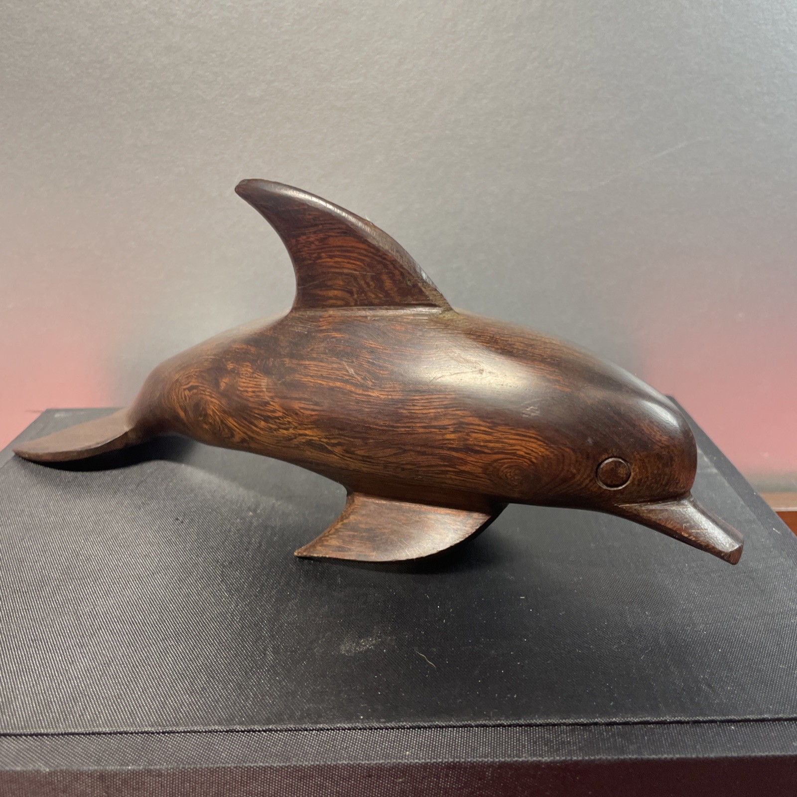 Vintage Dark Wood Hand Carved Dolphin 10” Preowned As Is Rare