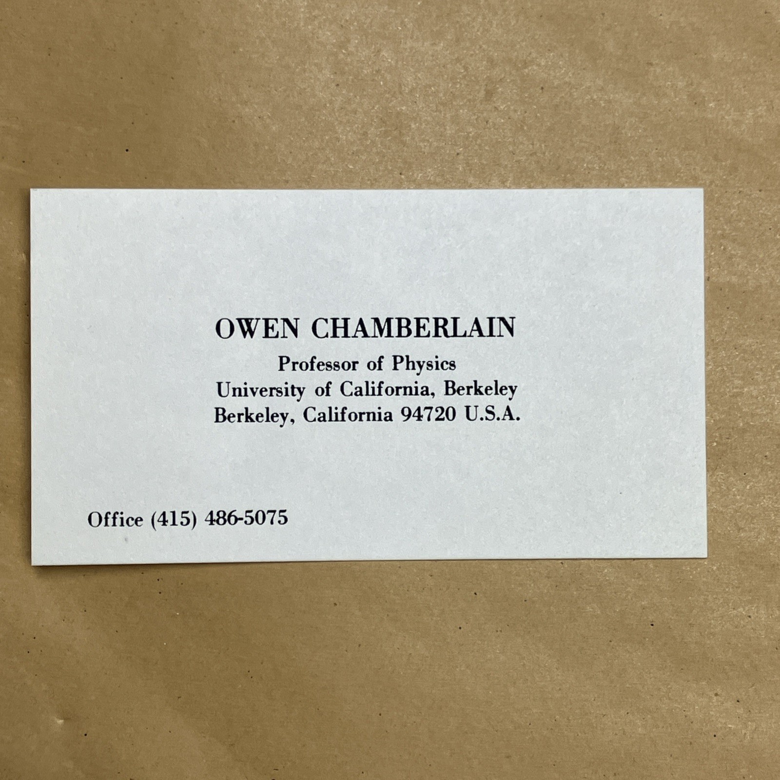 Vintage Business Card - Owen Chamberlain, Nobel Prize - Physics 1959 Vintage Business Card - Owen Chamberlain, Nobel Prize - Physics 1959