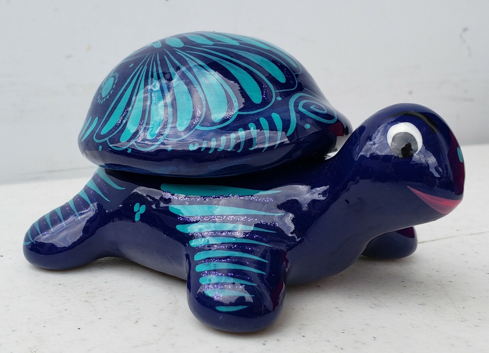 Blue & Teal Ceramic Turtle Trinket Box
