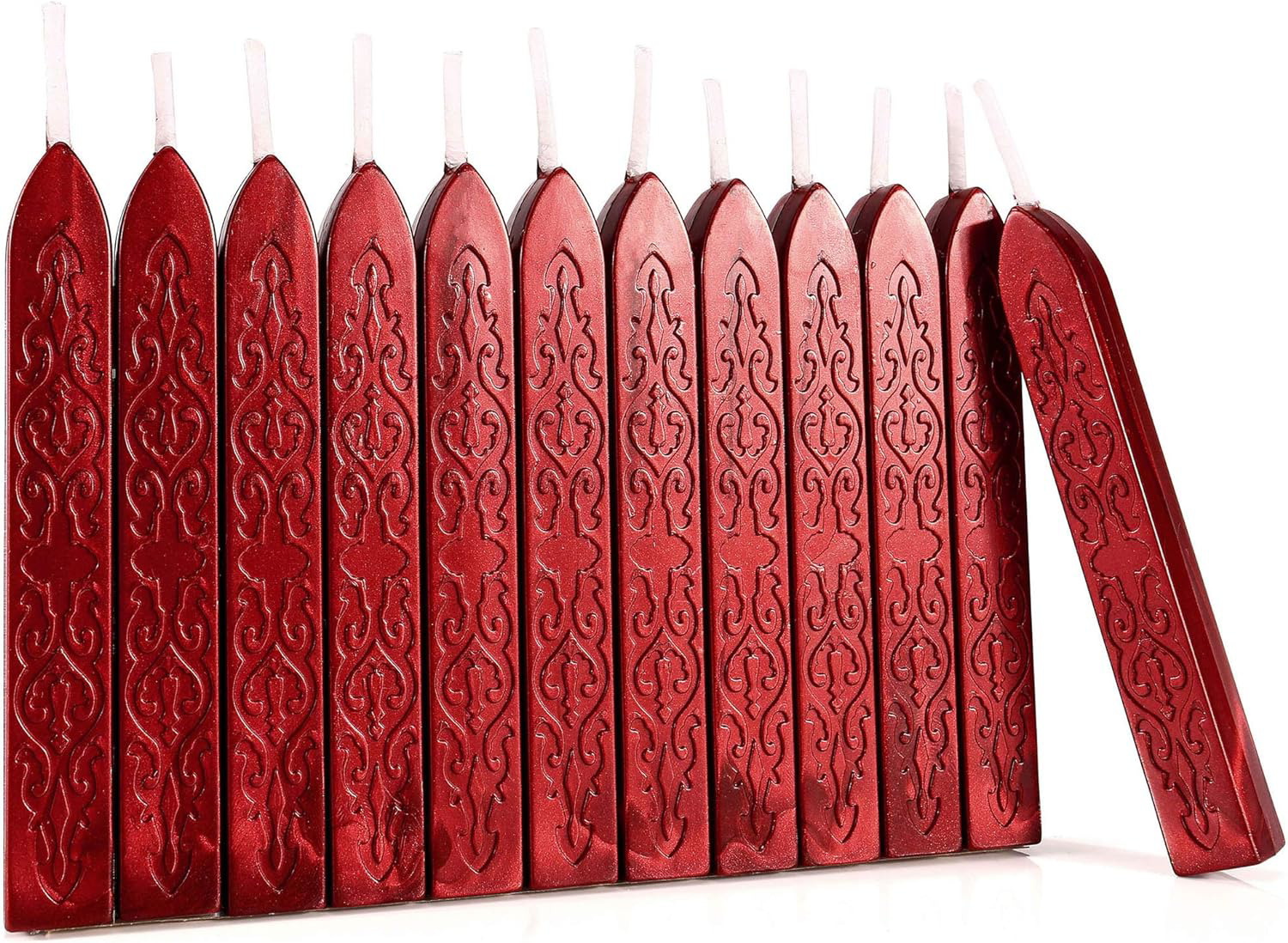 Mornajina 12 Pieces Metalic Red Sealing Wax Sticks with Wicks, Vintage Wax Seal