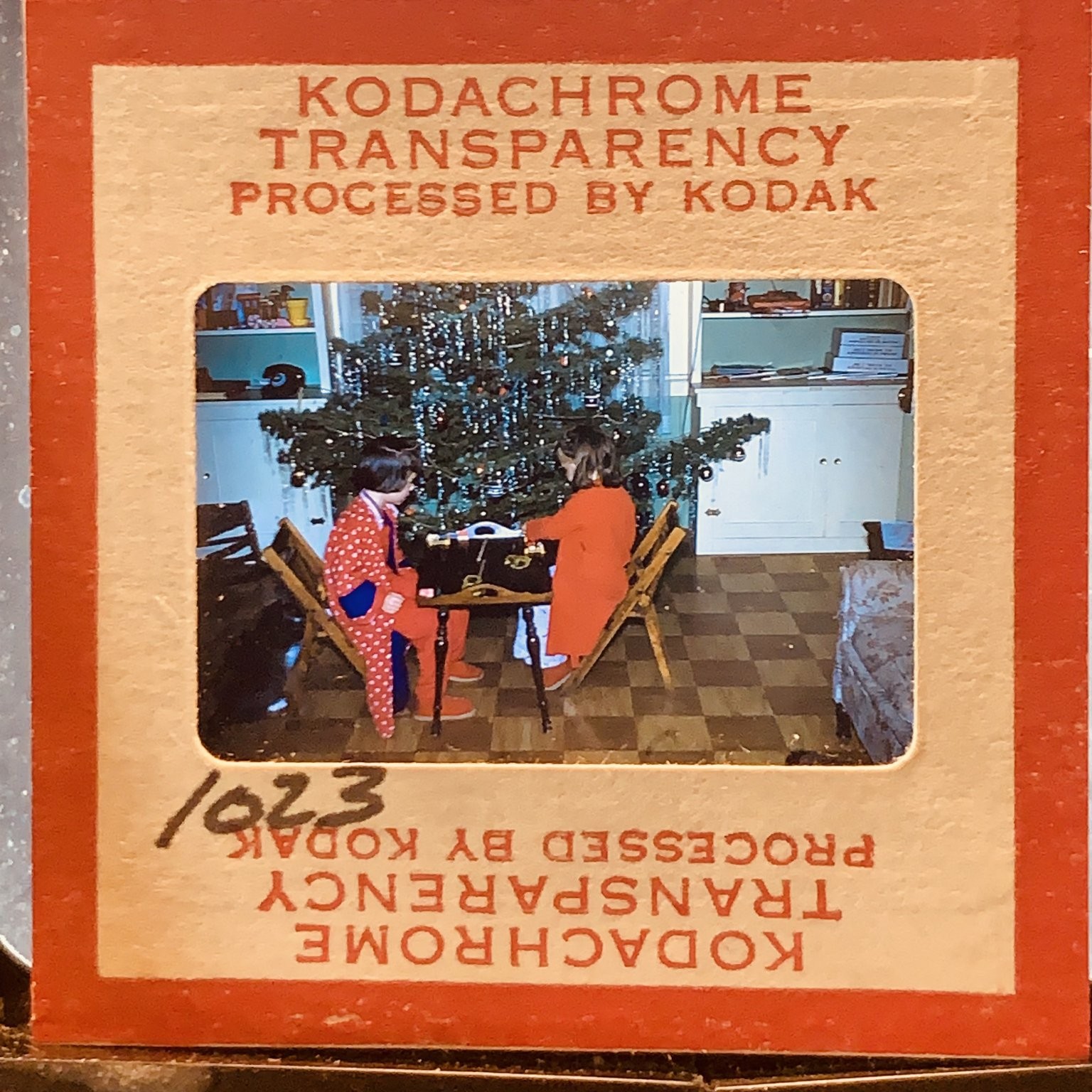 Vintage 35mm Kodachrome Slide 1970s Kids Christmas Tree Holiday Scene Vintage 35mm Kodachrome Slide 1970s Kids Christmas Tree Holiday Scene