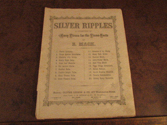 Antique sheet music 1800\'s Silver Ripples East Pieces for Forte piano E Mack