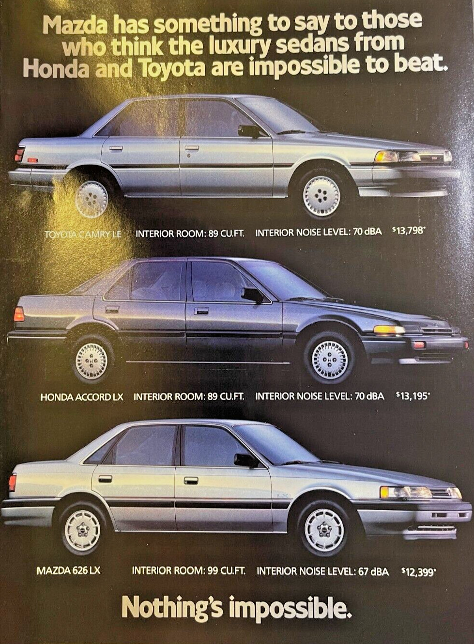 1987 Magazine Advertisement Mazda 626 LX Nothing\'s Impossible