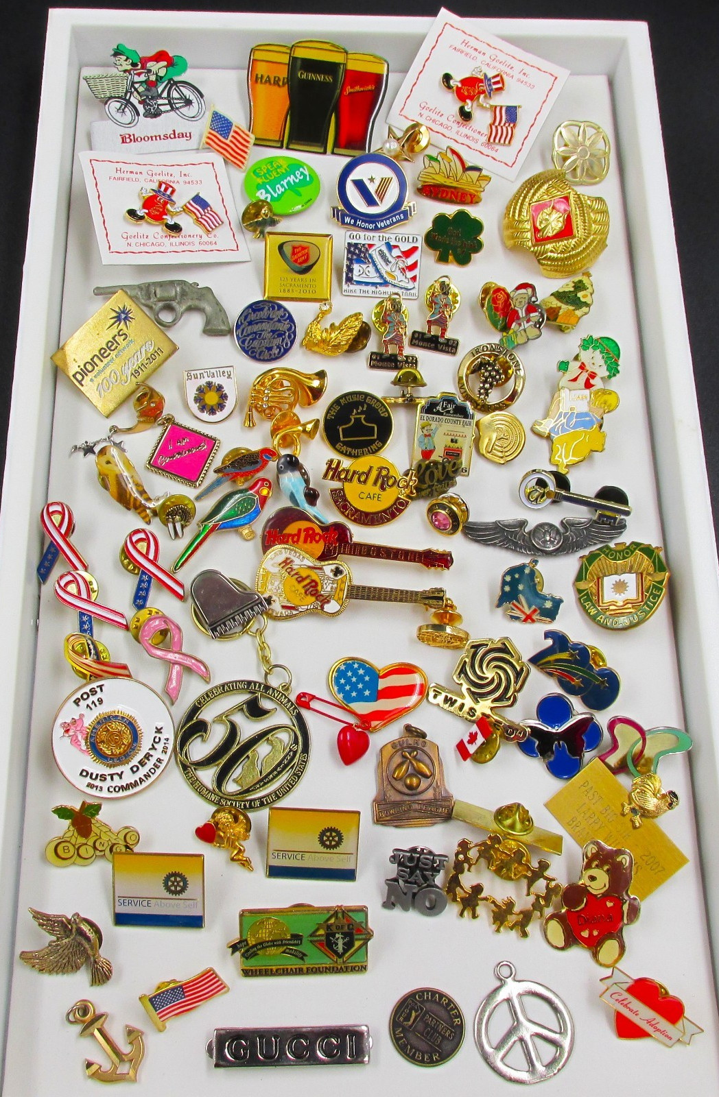 Huge 80+ Lot Vintage to Now Hat Lapel Pins Souvenir Advertising Patriotic & More