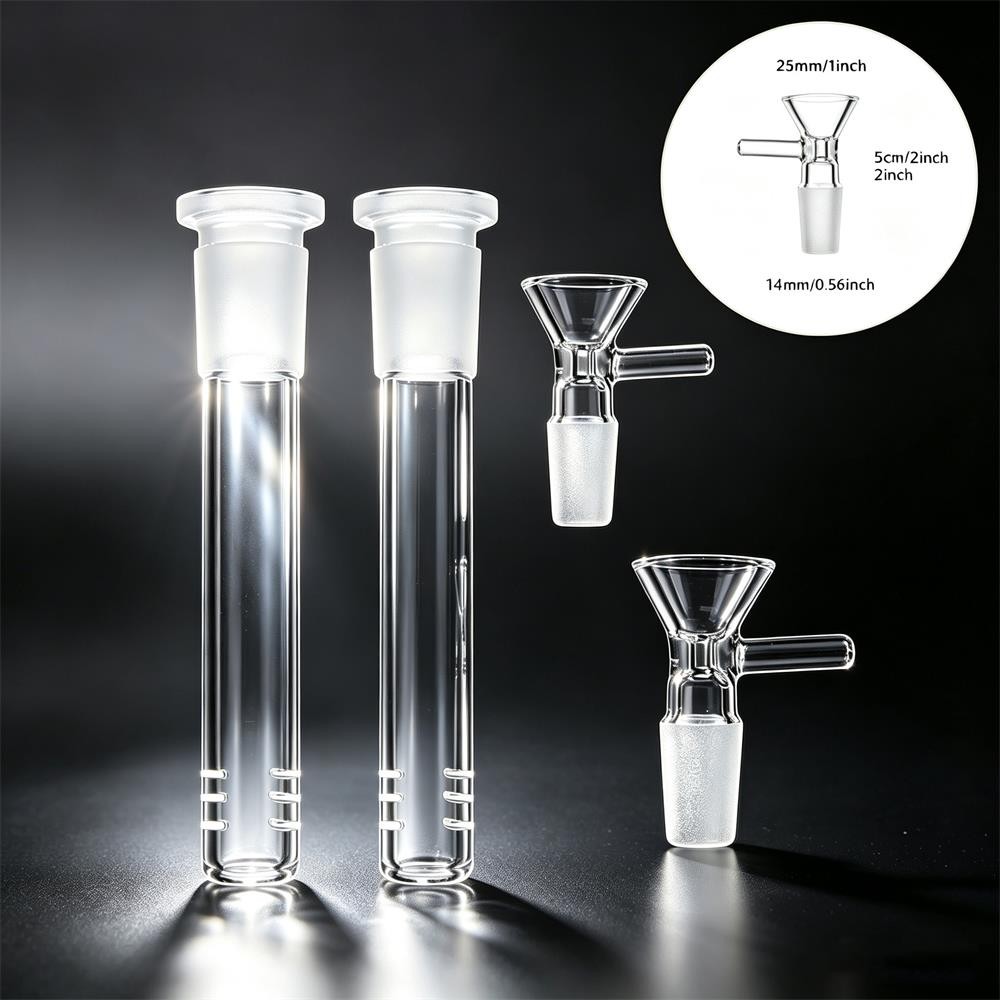 2 Pack 4.3\'\' 14mm Glass Downstem and 14mm Male Bowl Piece for Glass Bong