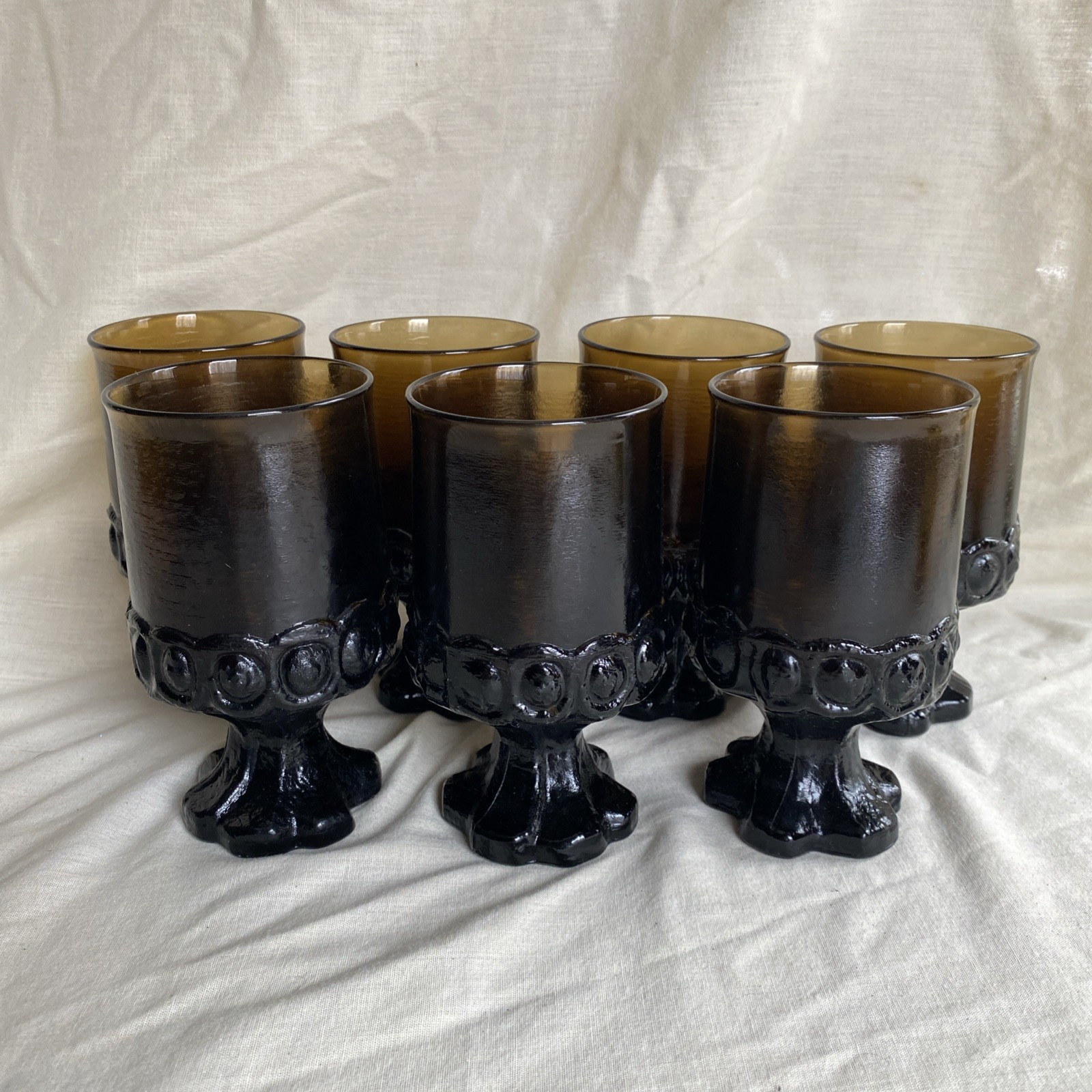 Vtg Tiffin Franciscan Madeira Smoke Brown Glass/Goblet 5.5” Tall -Set of 7