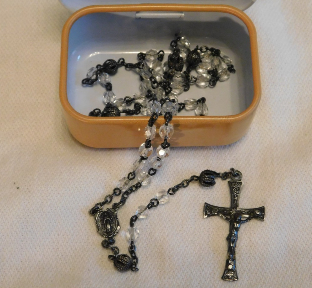 Roma Sterling Silver Crystal Beaded Small Rosary Vintage Roma Sterling Silver Crystal Beaded Small Rosary Vintage