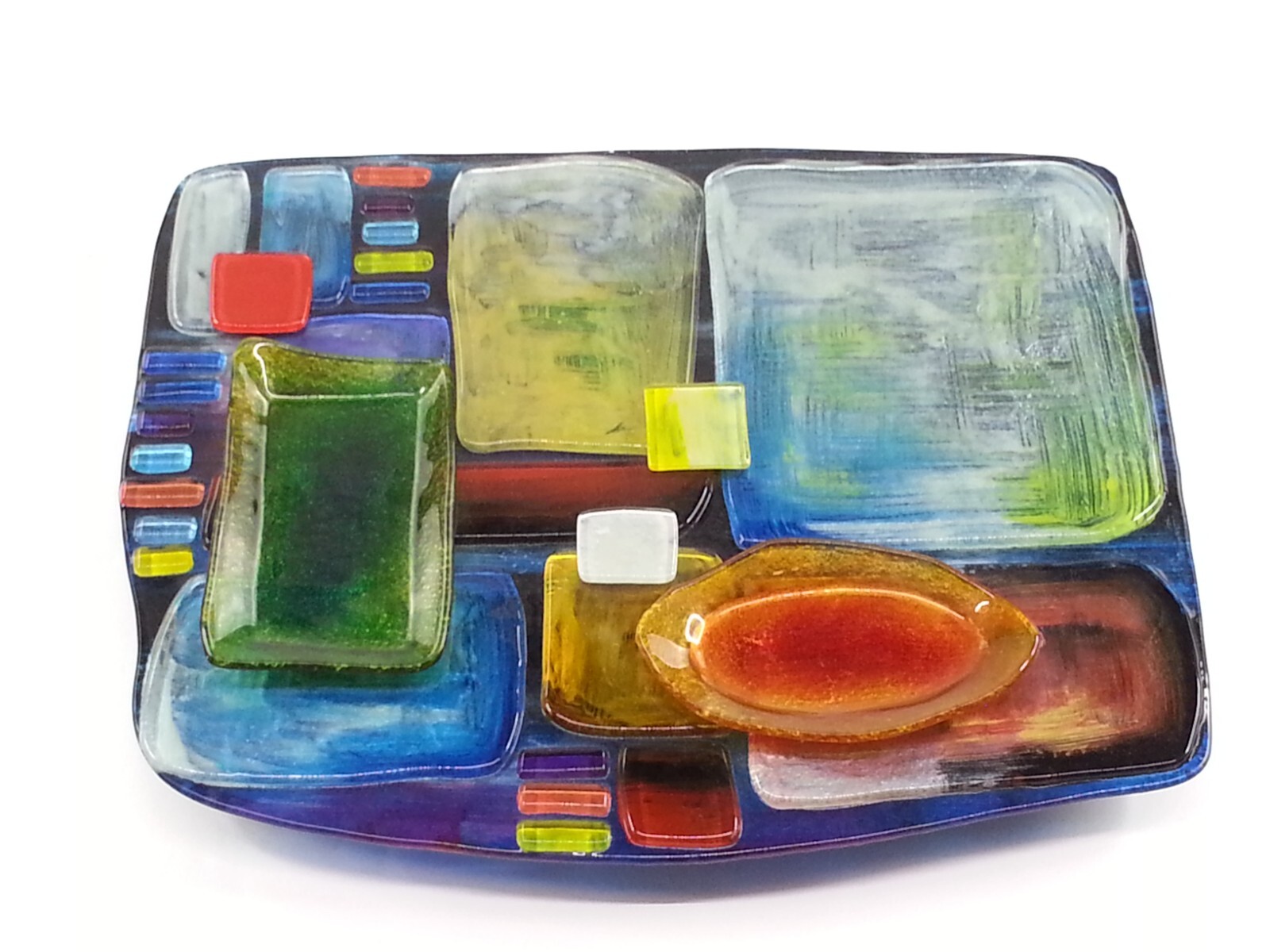 Jasmine Art Glass Sushi Serving Platter Reverse Mufti Color Flashed