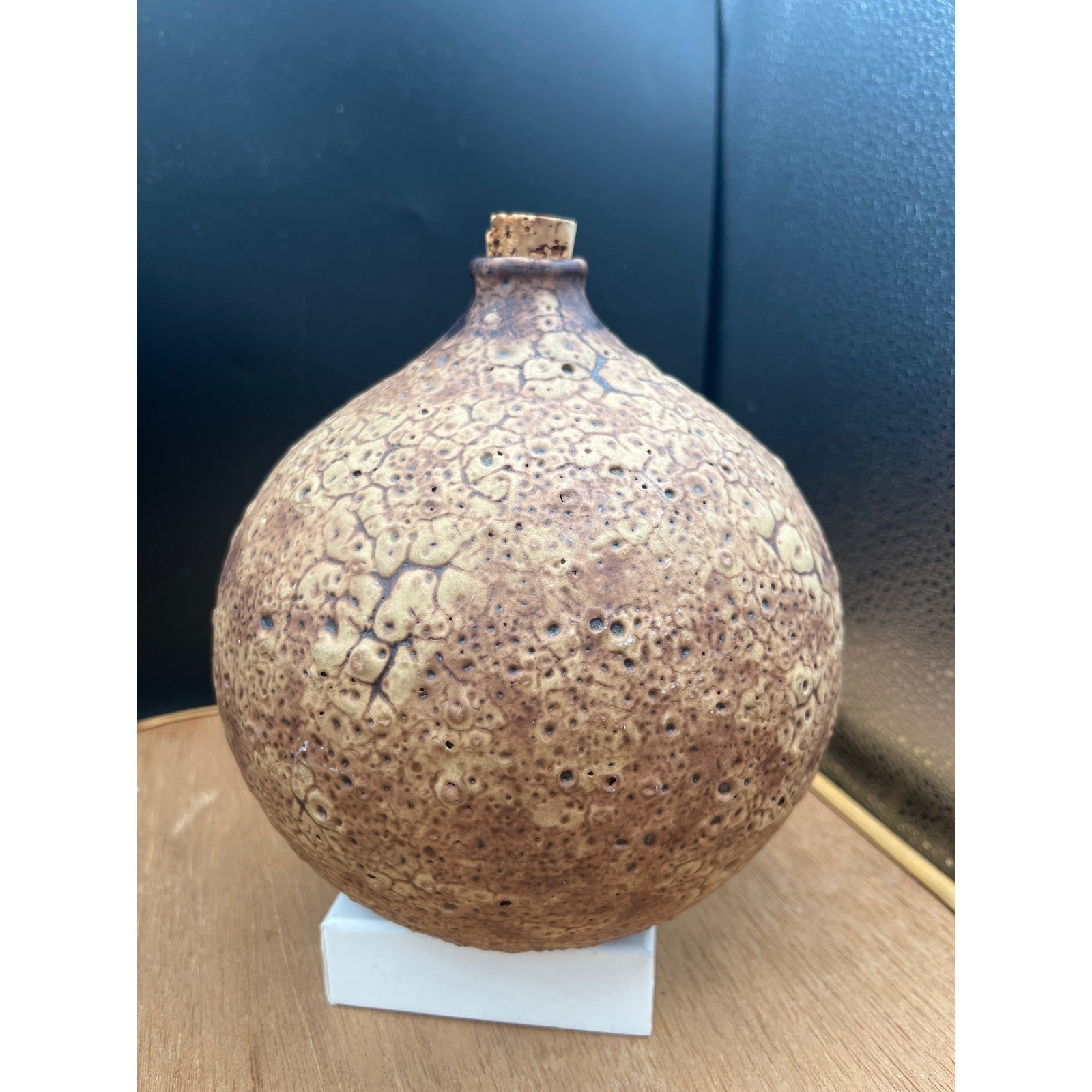 Vtg Jan & Helga Grove Art Pottery Rare Textured Brutalist weed Pot with Cork