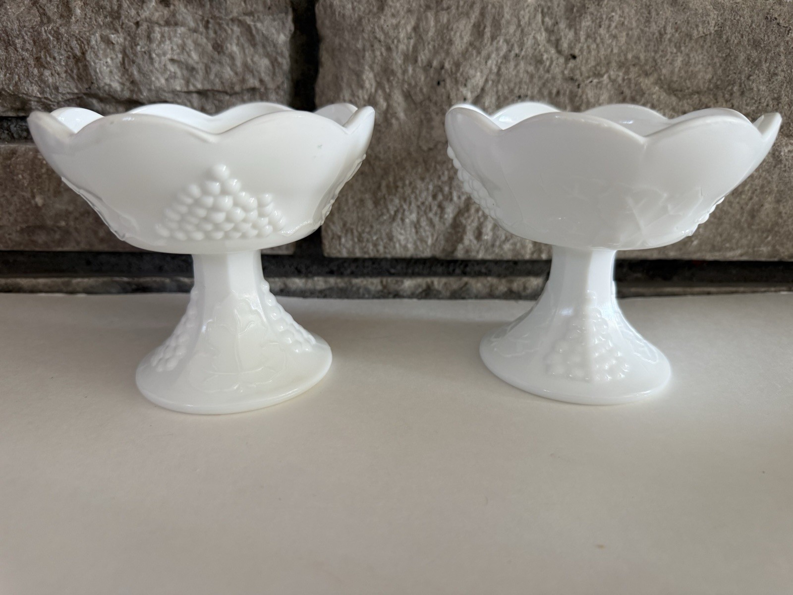 (2) Vintage Indiana Colony White Milk Glass Candleholder/Candlestick Grapevine