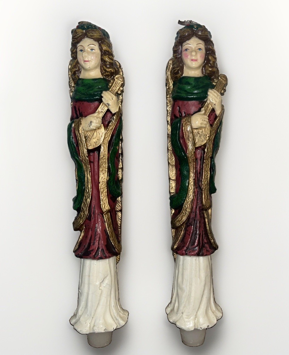 2 VTG Robert Alan CO Sculptured Taper Candles 10” Angels Christmas Hand-painted 2 VTG Robert Alan CO Sculptured Taper Candles 10” Angels Christmas Hand-painted