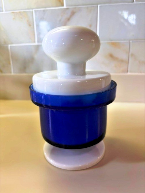 MCM Cobalt Blue White Swedish Strom Alsterfors Style Ball Glass Lidded Jar