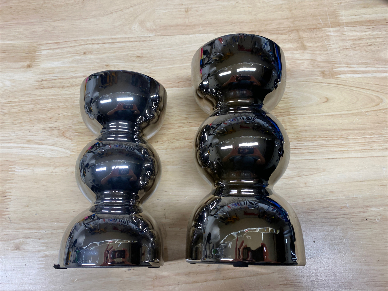 Set of 2 Flare Modern Chrome Finish Candlesticks Holders, Unused