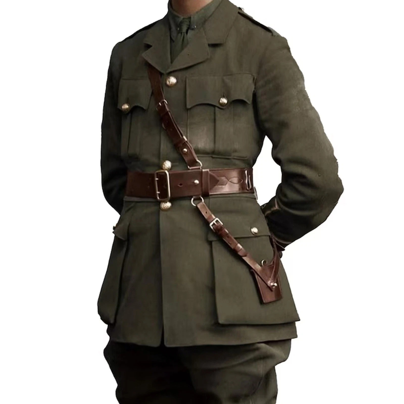 Men\'s Olive Green Wool Royal Regiment Jacket 1900s War Uniform British Uniform