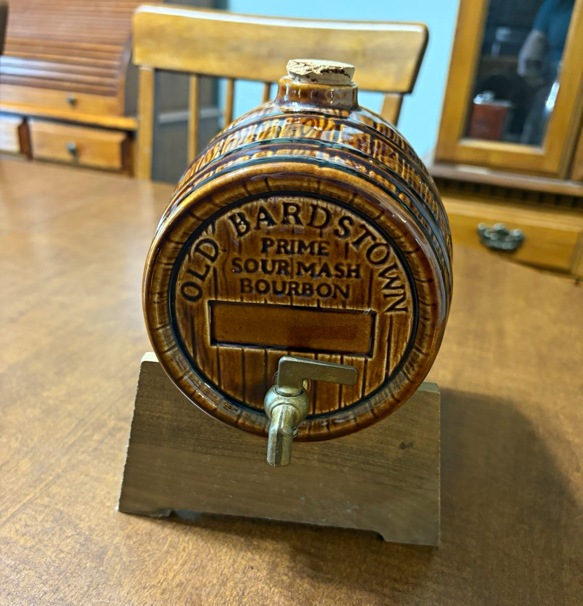 1980s Old Bardstown Prime Sour Mash Bourbon Barrel Decanter Bottle w/ Spigot 1980s Old Bardstown Prime Sour Mash Bourbon Barrel Decanter Bottle w/ Spigot