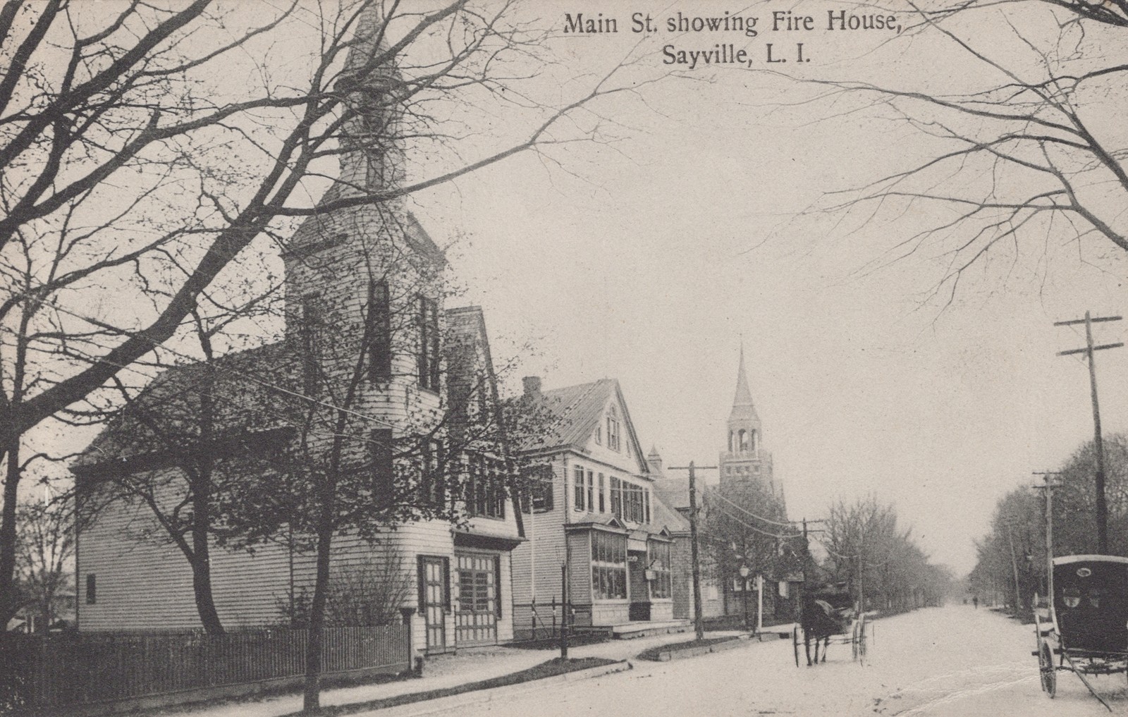 Sayville Long Island NY Main St Fire House Postcard c1906 Divided Back