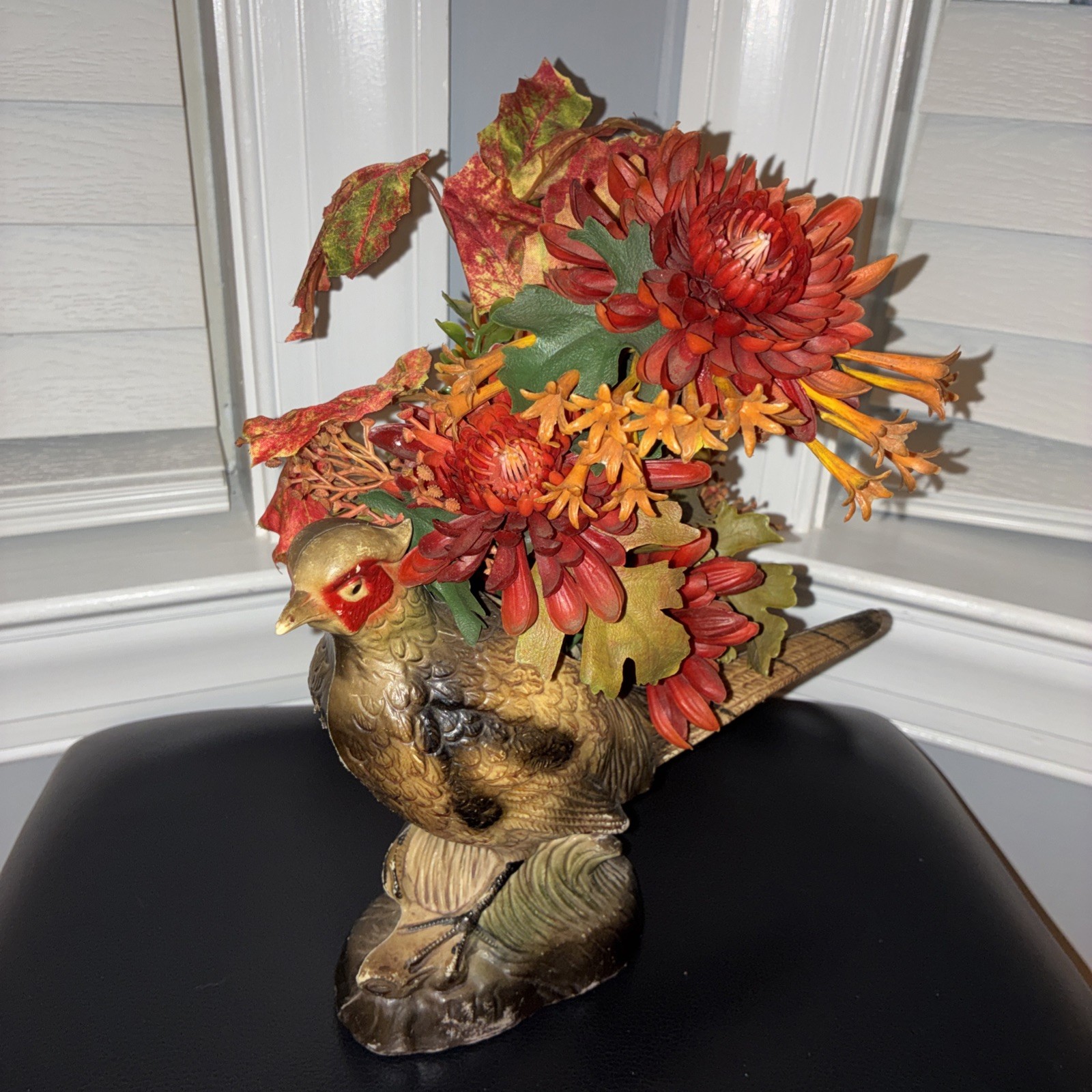 Vintage Plastic Resin Pheasant Bird planter Statue Figurine autumn Thanksgiving