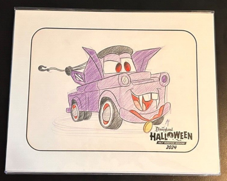 2024 Run Disney Disneyland Halloween Weekend Cars Mater Non-Framed Art Sketch