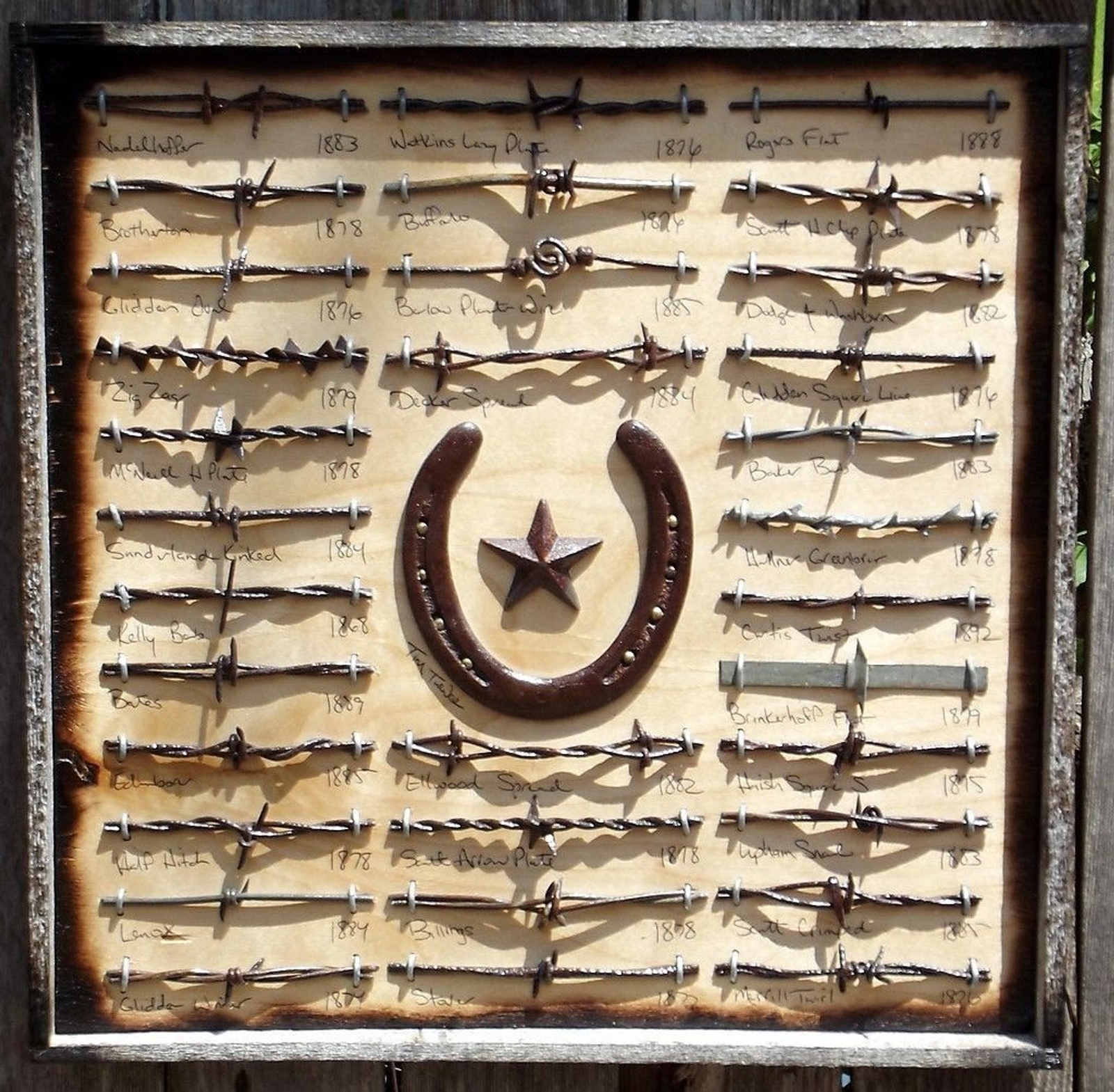 Rustic Antique Barbed Wire Display 32 Wire Framed Collection