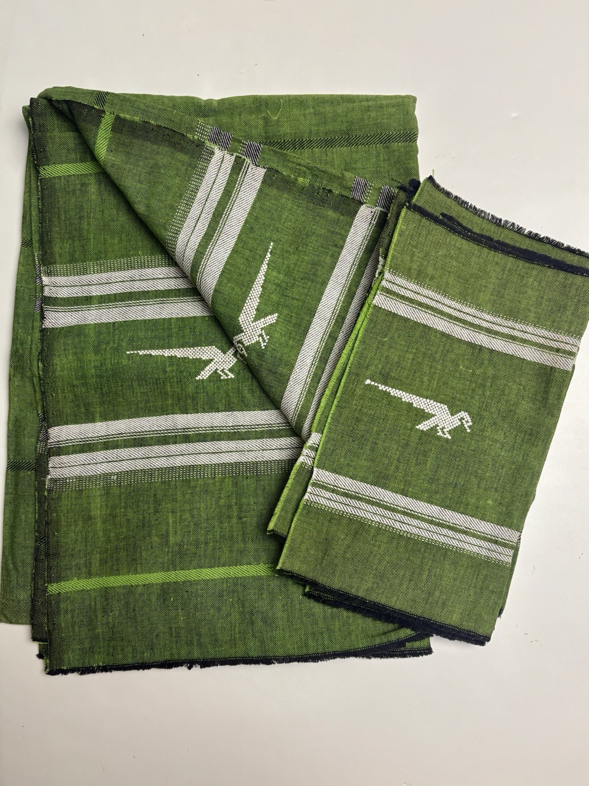 Vtg Handwoven Guatemalan Tablecloth 60x80 & 8 Napkins Embroidered Aztec Bird NOS