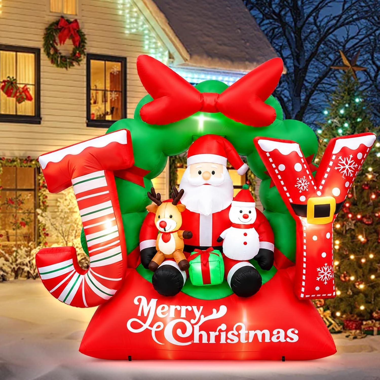 7 X 7 FT Christmas Inflatable JOY Sign with Santa 7 X 7 FT Christmas Inflatable JOY Sign with Santa