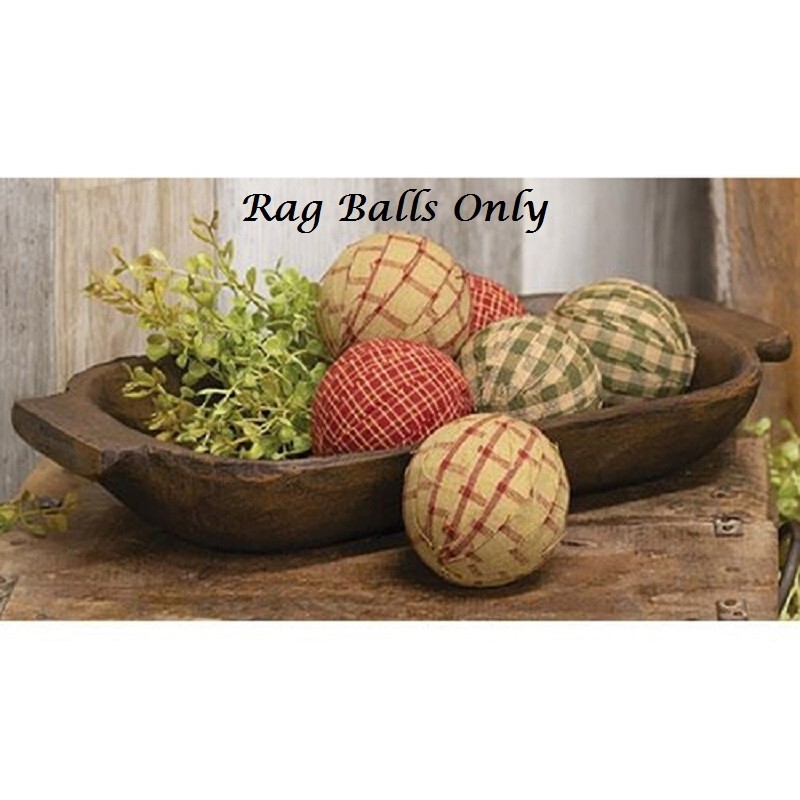 NEW Farmhouse RAG BALLS CRANBERRY RED CREAM GREEN 6 PCS Bowl Fillers 2.5