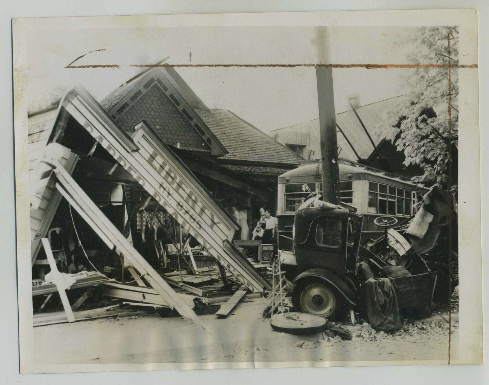 1934 SALT LAKE CITY UTAH ELECTRIC BUS WRECK PHOTO VINTAGE ORIGINAL