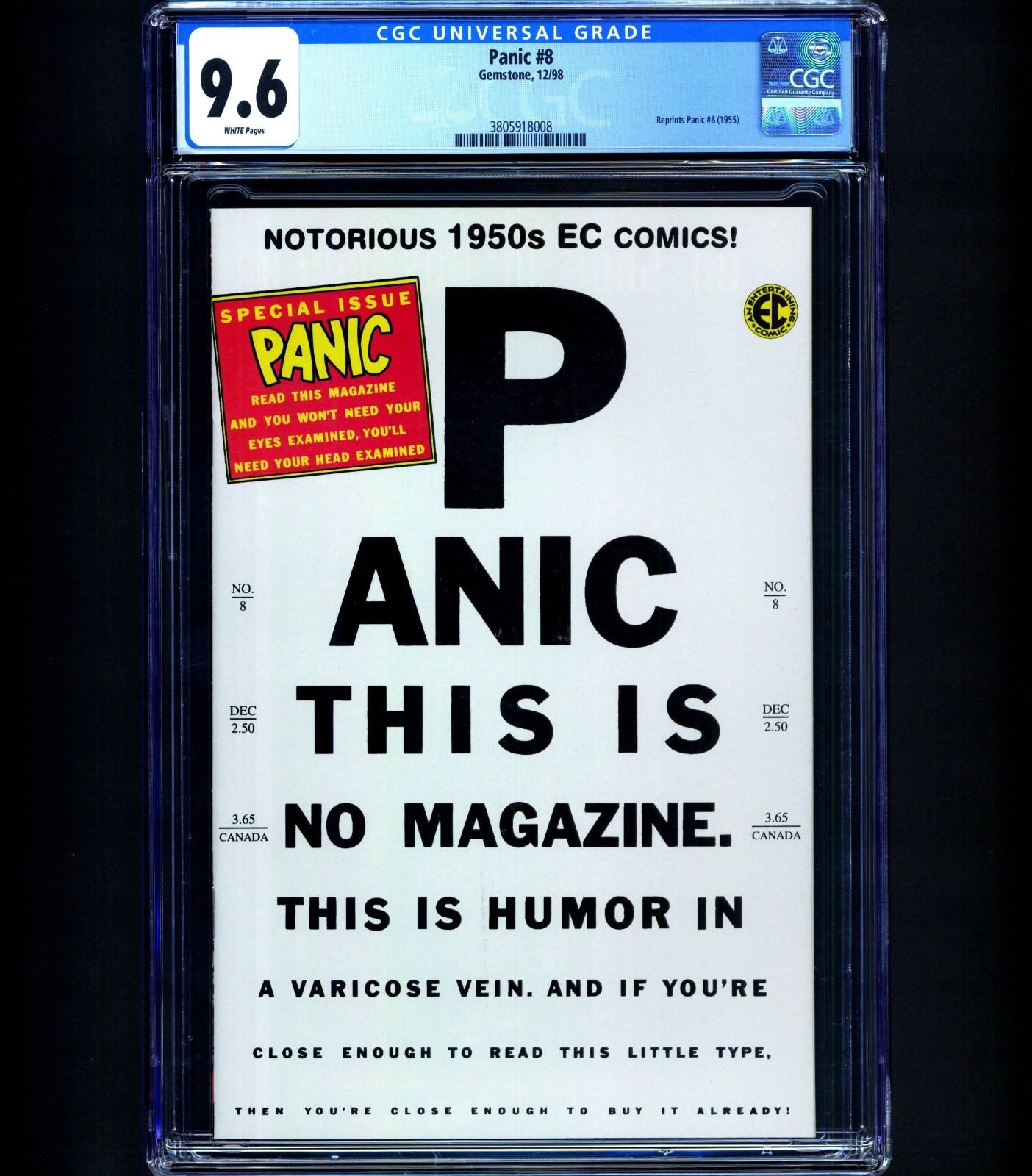 1 of 1 ONLY GRADED COPY ON CENSUS Panic #8 CGC 9.6 1998 EC Comics 1955 Reprint