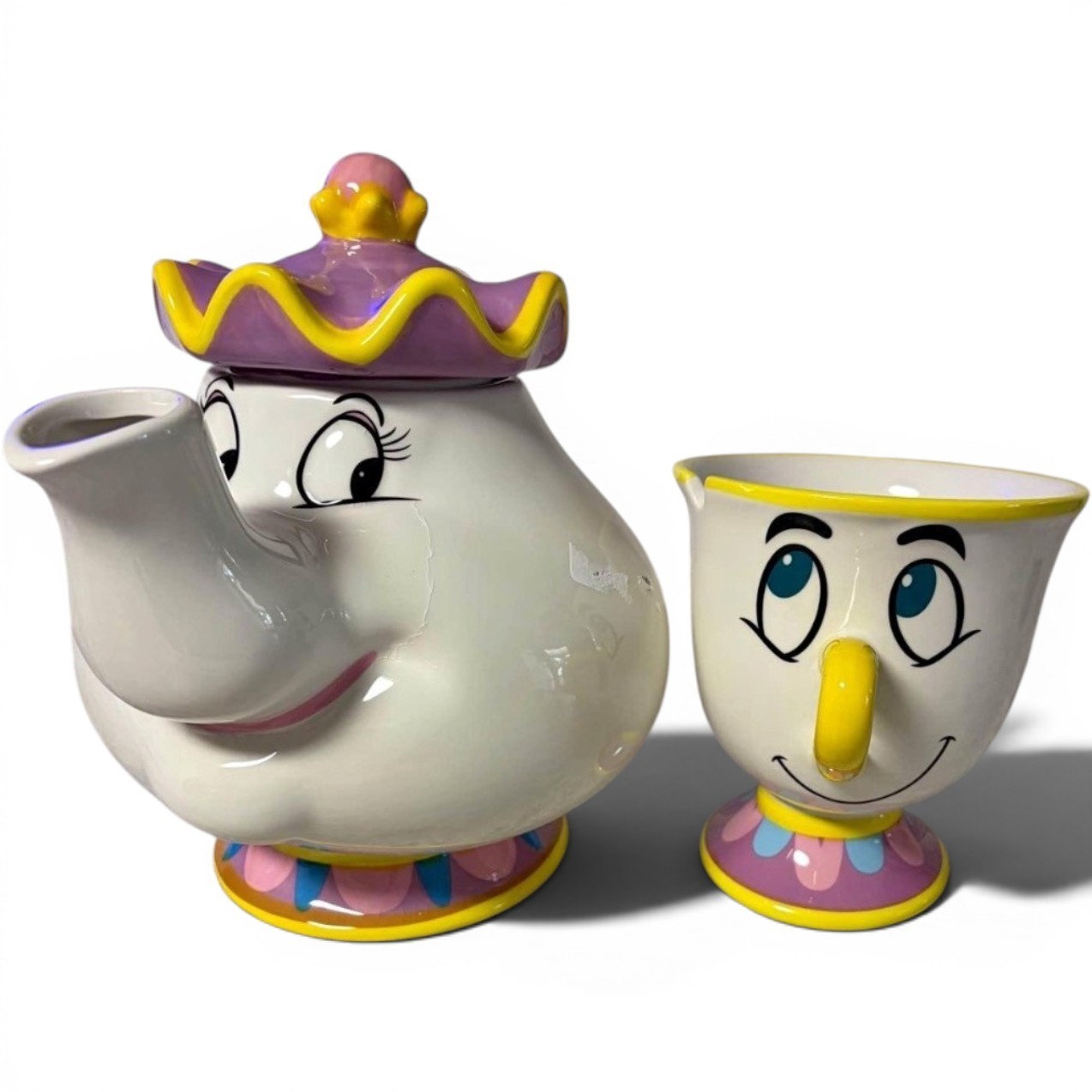 Flawed Gem Disney Beauty and the Beast Mrs Potts Teapot Chip Teacup Ceramic Set