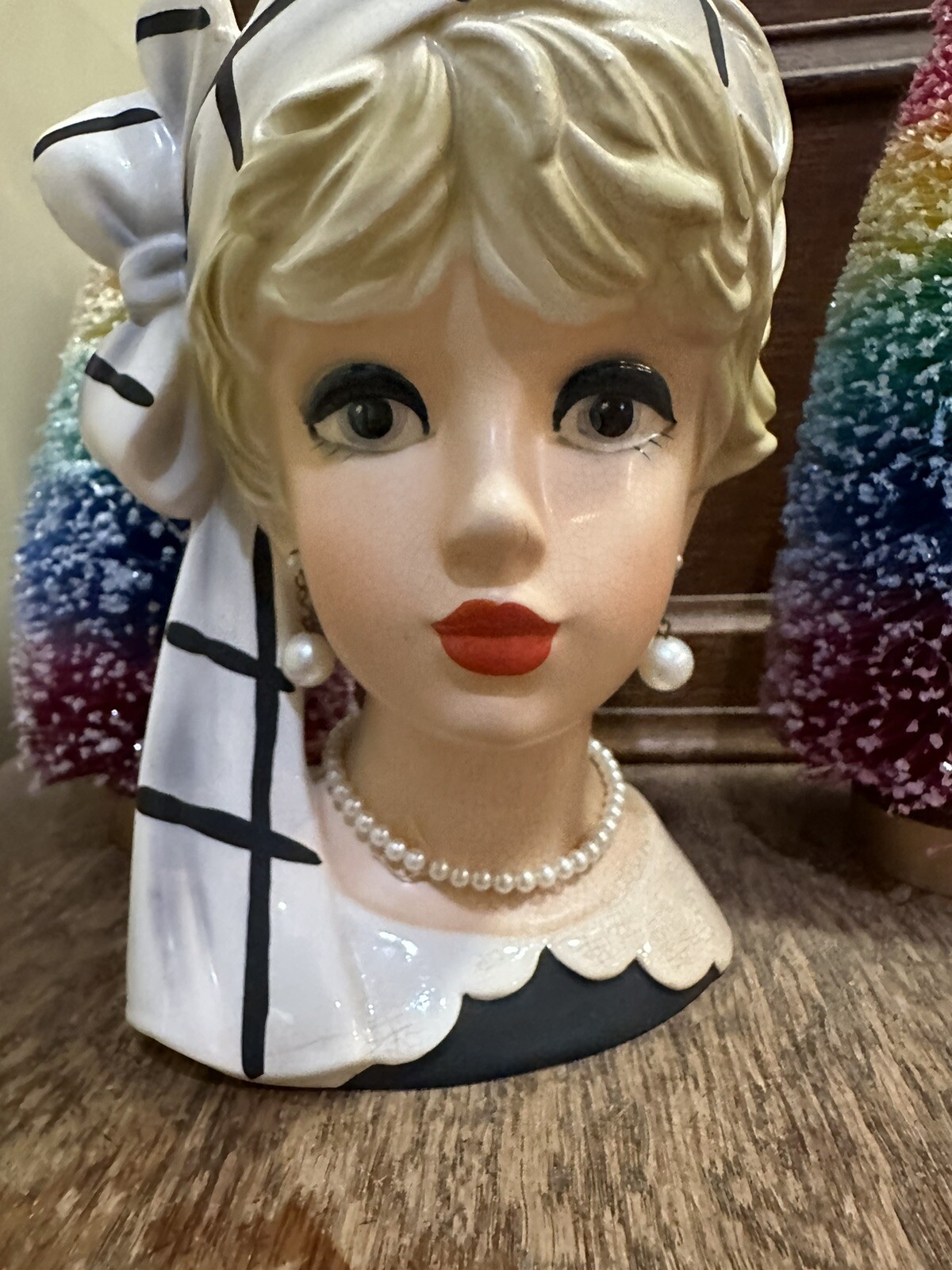 Vintage Relpo K1941 Sasha Teen Lady Head Vase Headvase planter Black Scarf AS IS