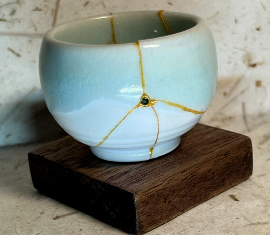 MINI Kintsugi Style Japanese Repair Technique, Ocean blue sake cup, sea glass,VG MINI Kintsugi Style Japanese Repair Technique, Ocean blue sake cup, sea glass,VG