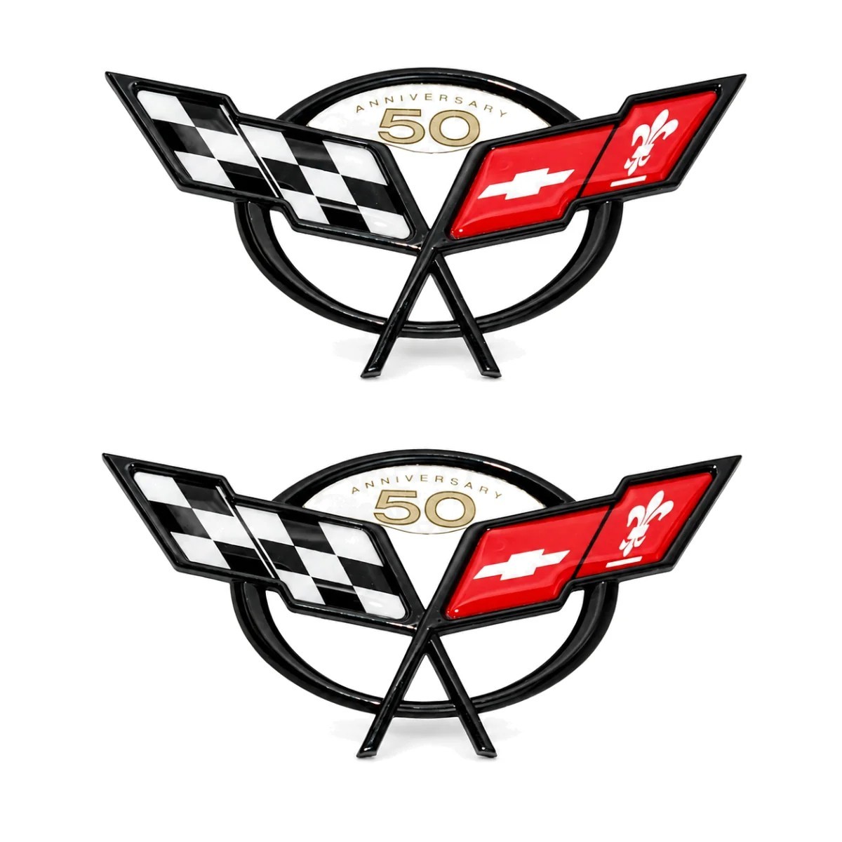 C5 Corvette 50th Anniversary Emblem Set, Black Red Front & Rear Badges Ghadedsd