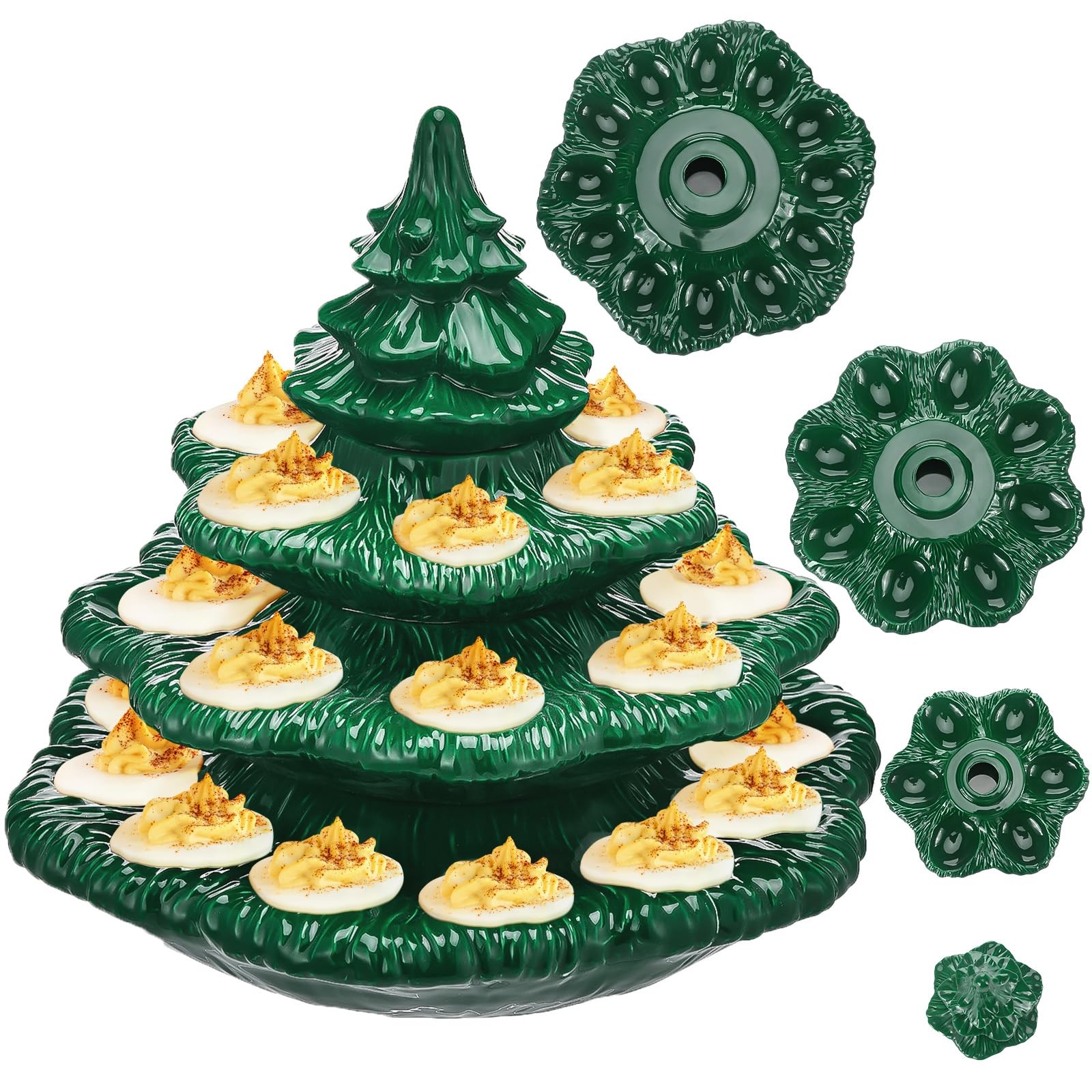 4 Pcs Christmas Tree Shaped Deviled Egg Tray Holds 26 Eggs, Green