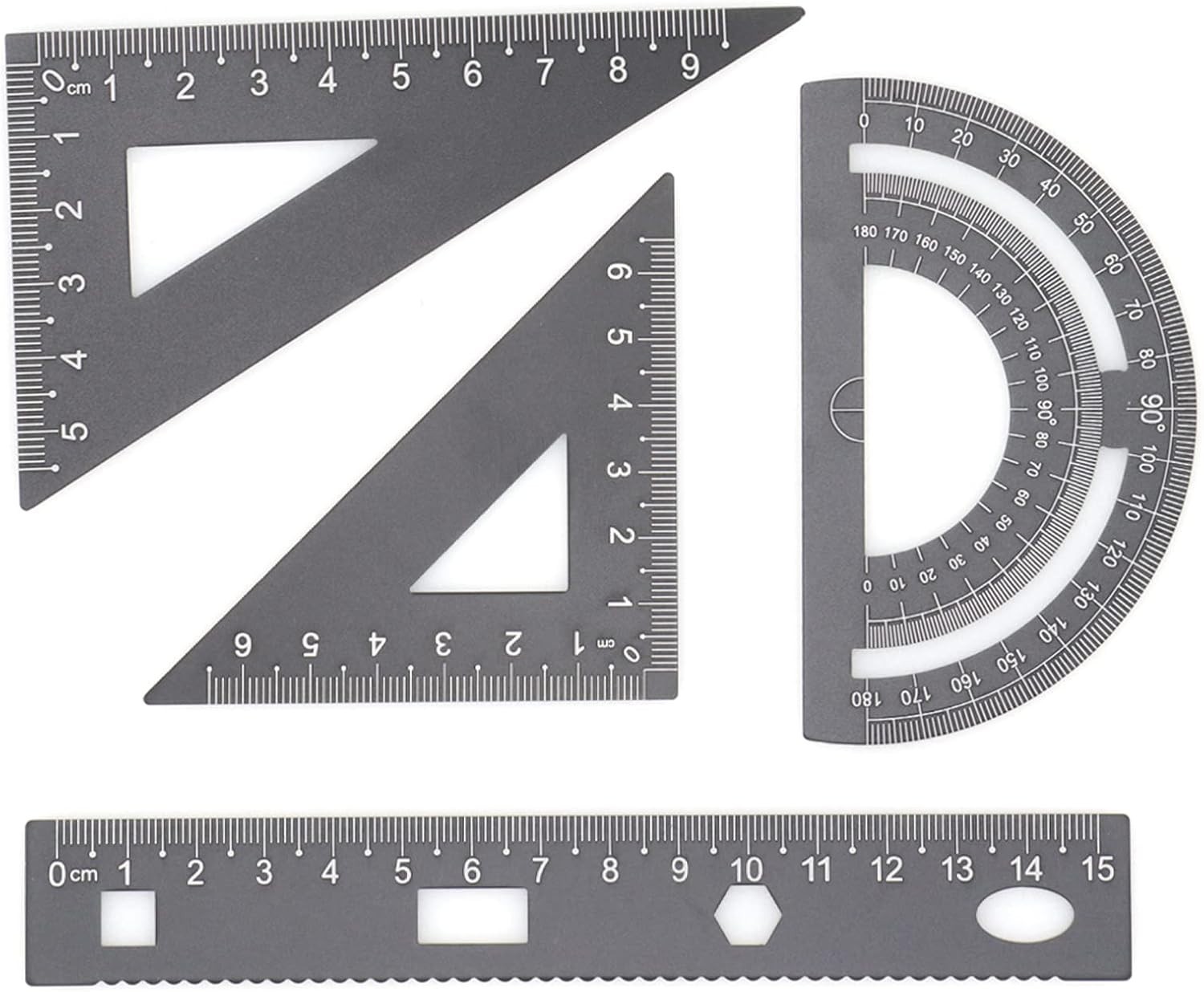 4 Pack Black Metal Math Geometry Tools Aluminum Alloy Straightedge Triangle Rule